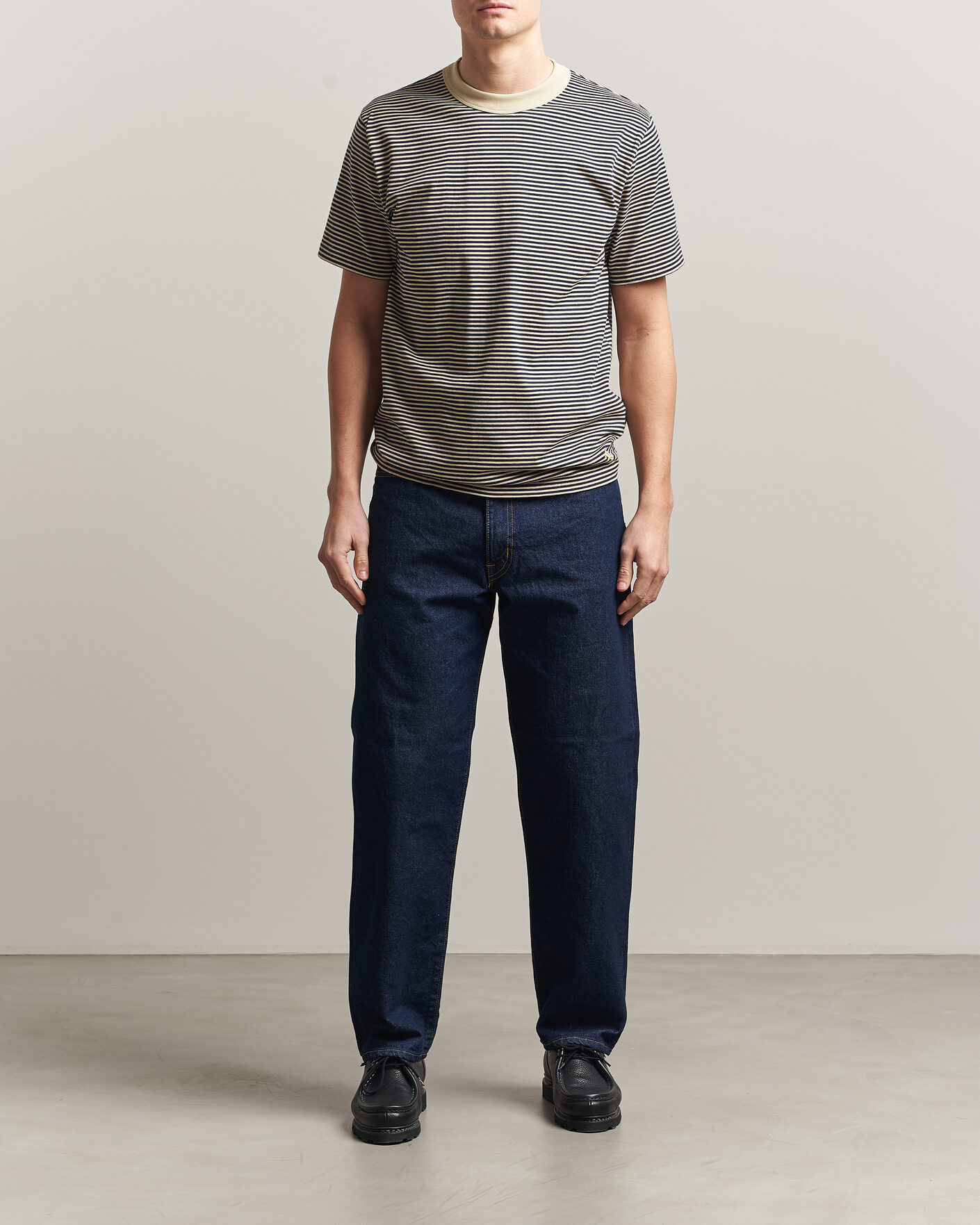 Men | T-Shirts | Armor-lux | Callac Héritage Stripe T-Shirt Gravel/Marine Deep