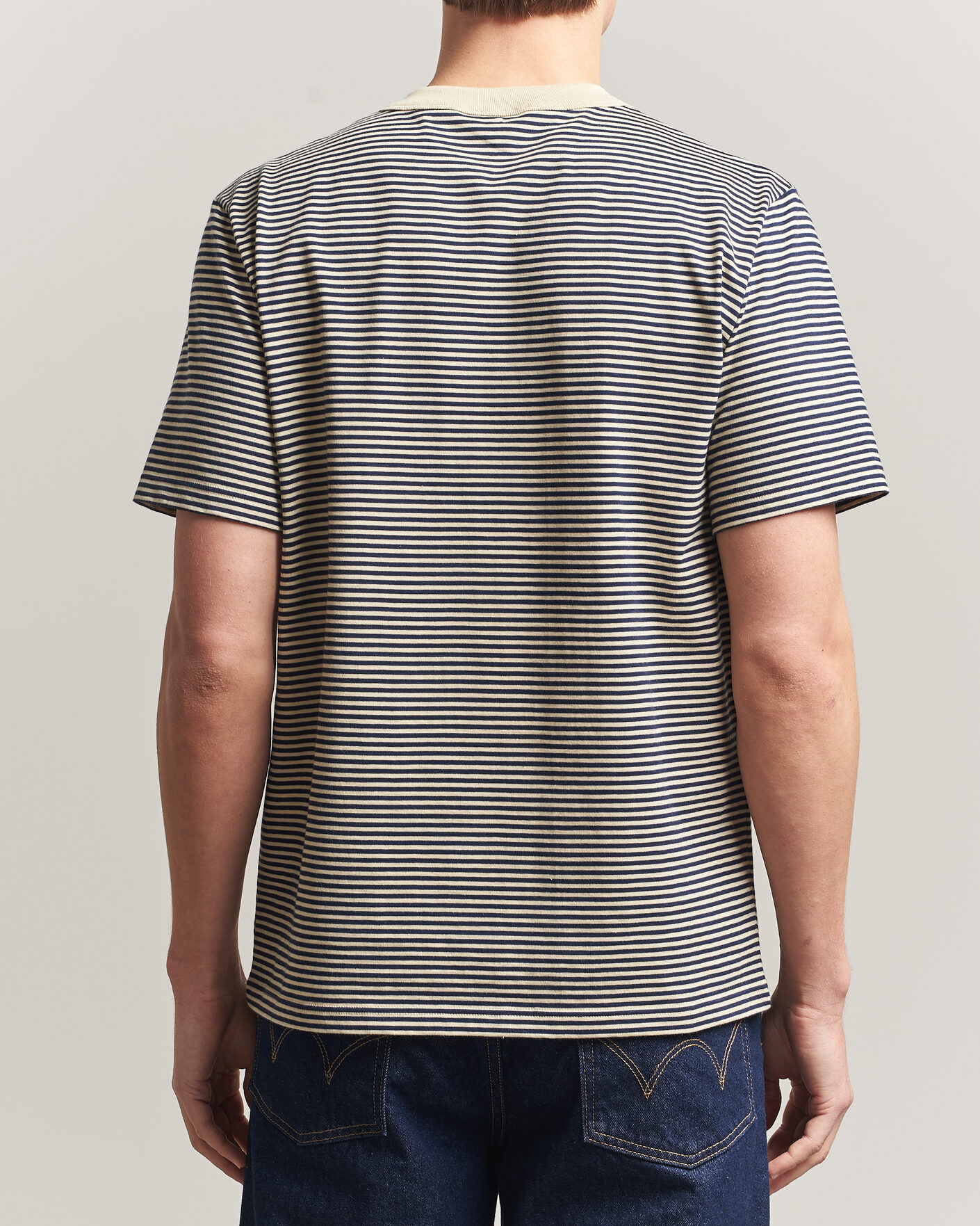 Men | T-Shirts | Armor-lux | Callac Héritage Stripe T-Shirt Gravel/Marine Deep