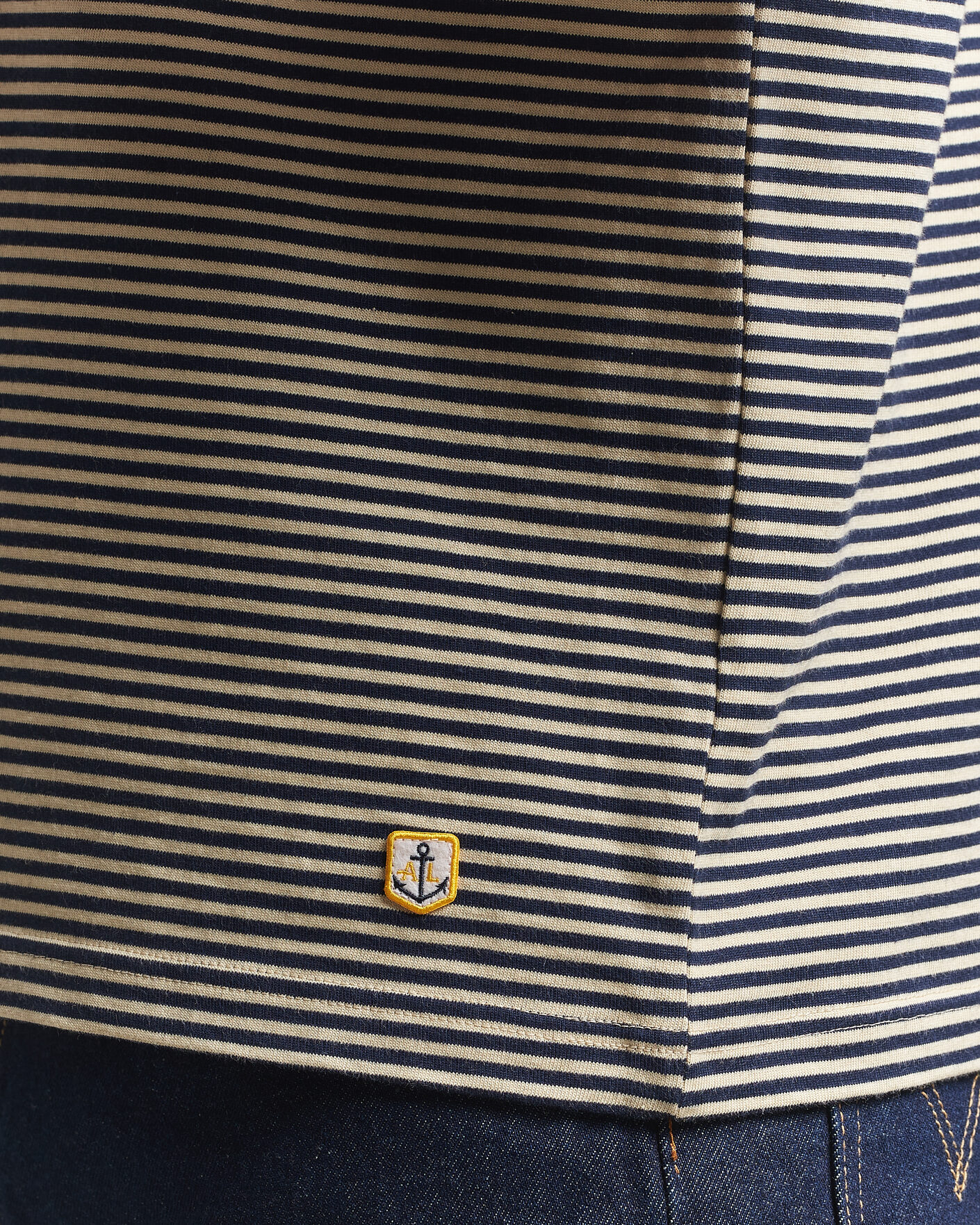 Men | T-Shirts | Armor-lux | Callac Héritage Stripe T-Shirt Gravel/Marine Deep