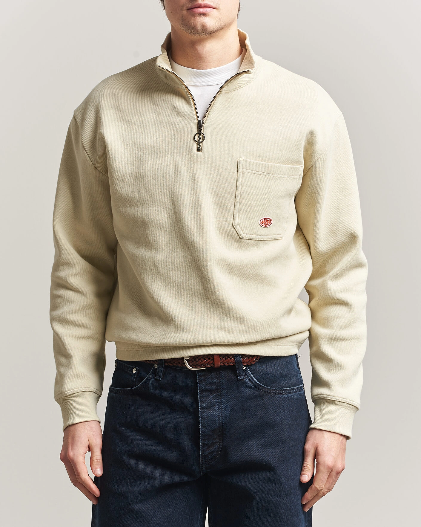 Men | Sweaters & Knitwear | Armor-lux | Camionneur Cotton Half Zip Sweater Gravel