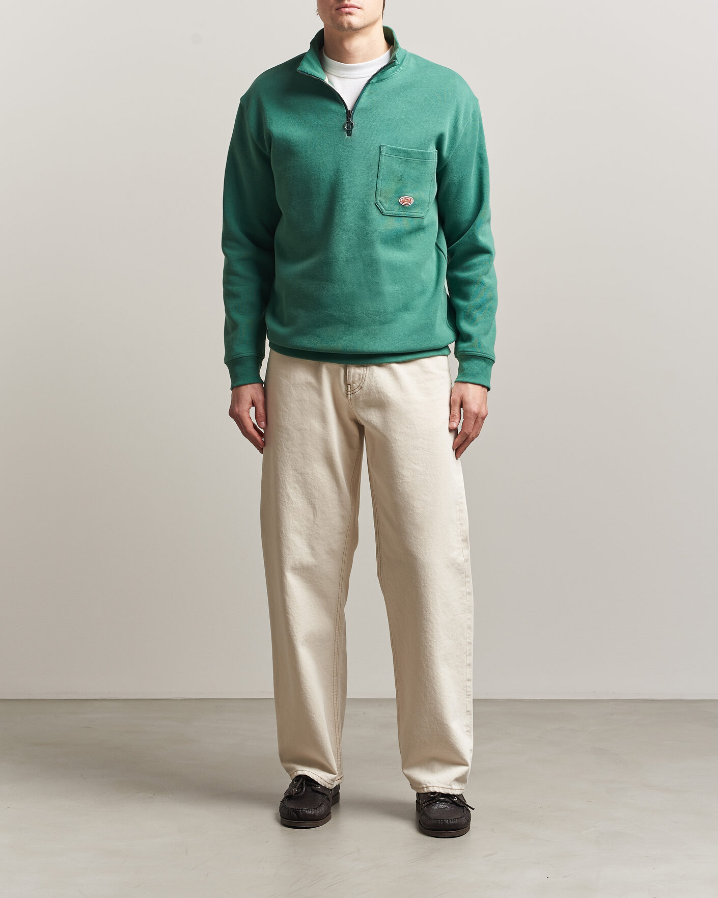 Men | Sweaters & Knitwear | Armor-lux | Camionneur Cotton Half Zip Sweater Dark Ivy