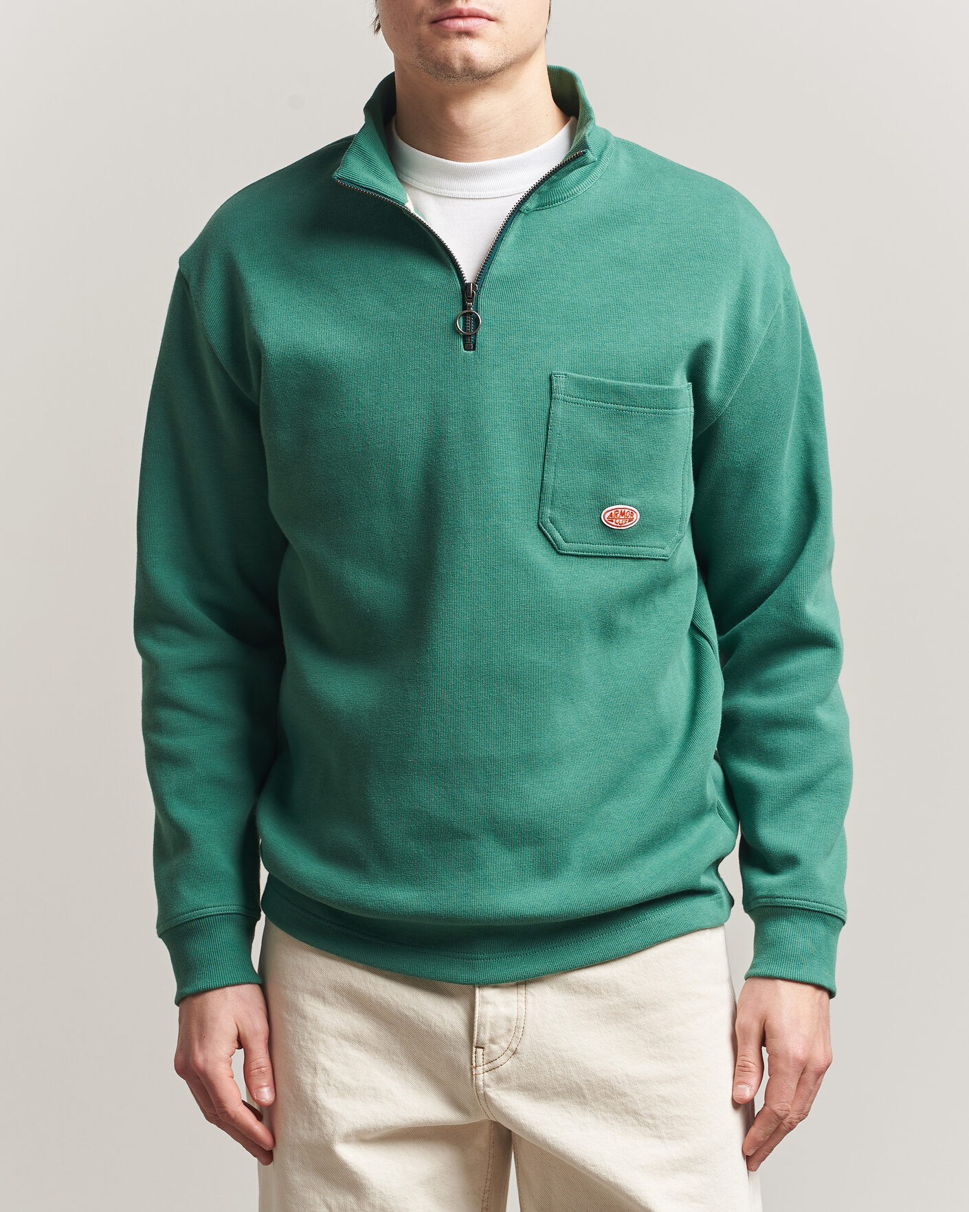 Men | Sweaters & Knitwear | Armor-lux | Camionneur Cotton Half Zip Sweater Dark Ivy