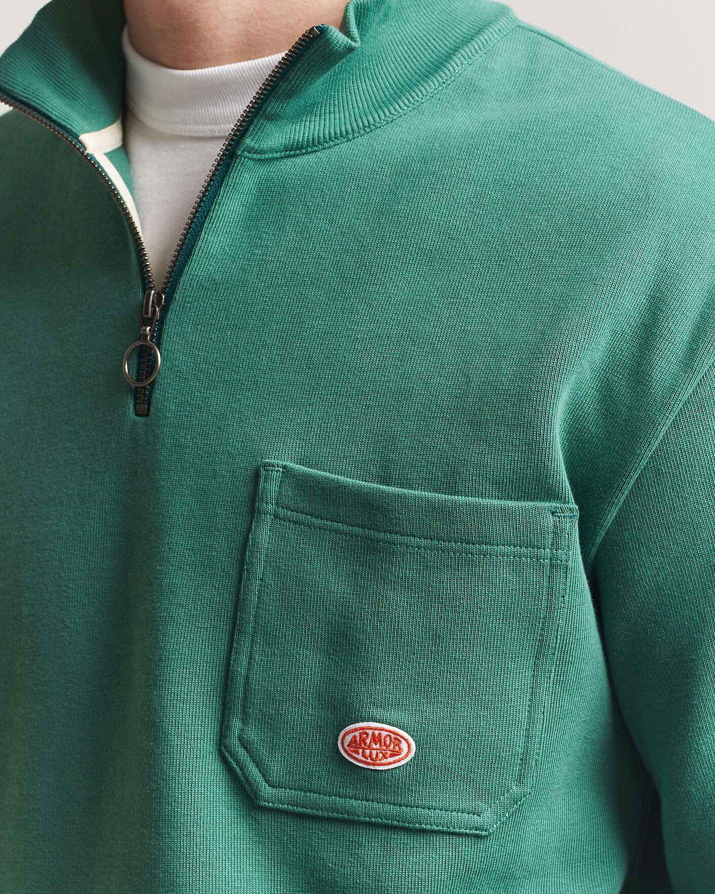 Men | Sweaters & Knitwear | Armor-lux | Camionneur Cotton Half Zip Sweater Dark Ivy