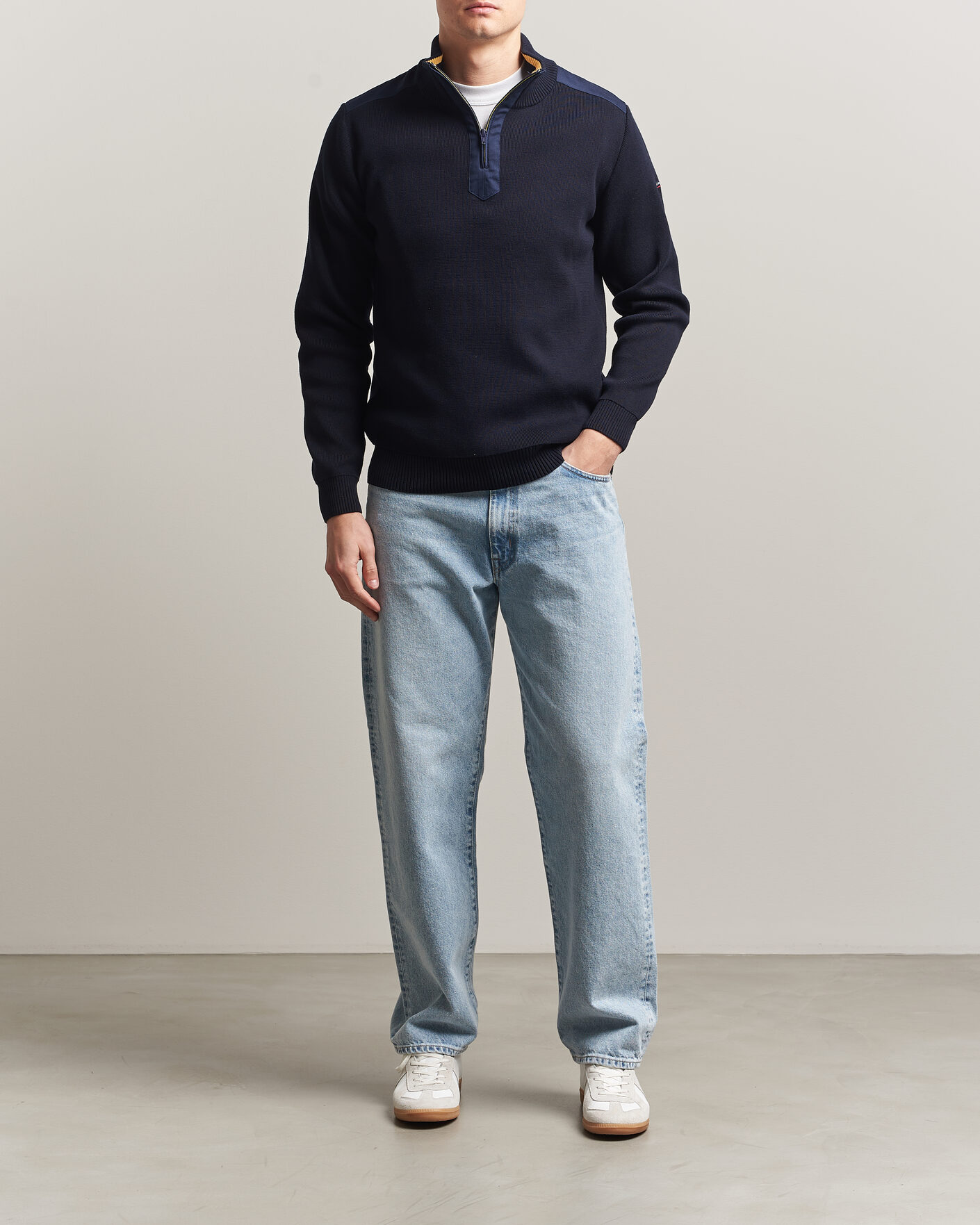 Men | Sweaters & Knitwear | Armor-lux | Workwear Half Zip Marine Deep