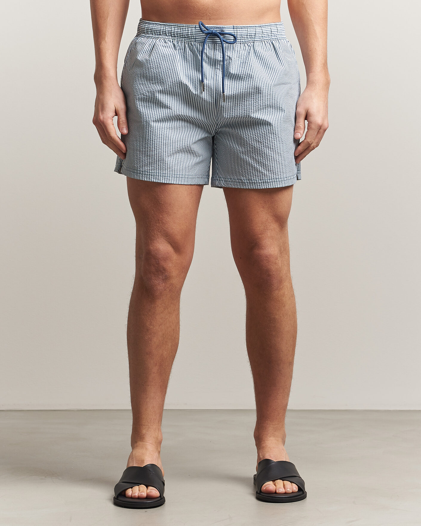 Men | Swimwear | BOSS BLACK | Velvetfish Seersucker Swimshorts Open Blue