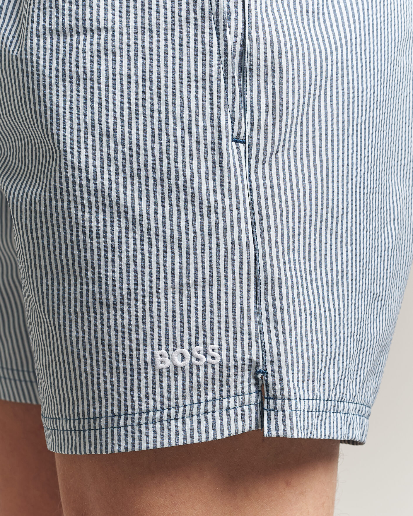 Men | Swimwear | BOSS BLACK | Velvetfish Seersucker Swimshorts Open Blue