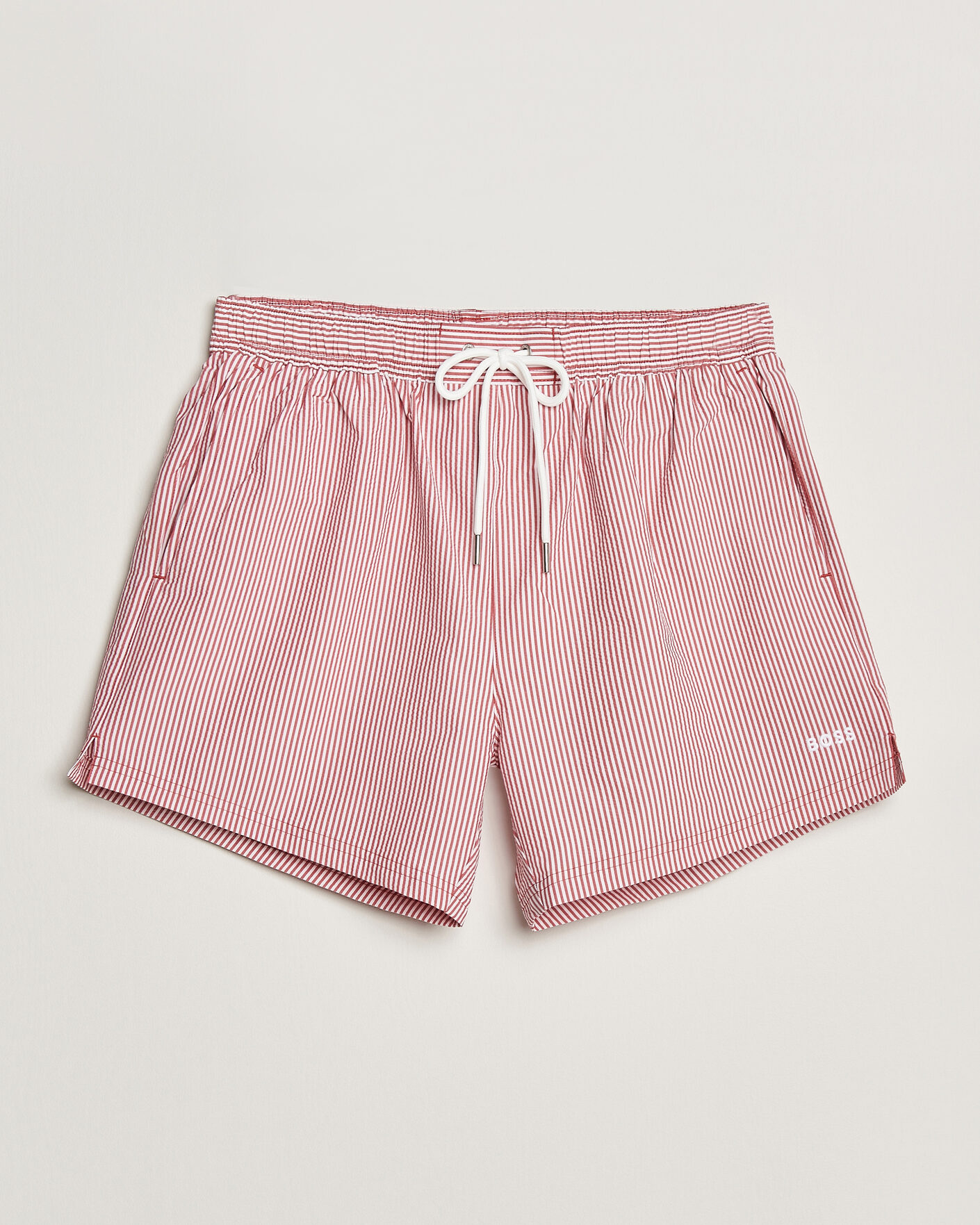 Men | Swimwear | BOSS BLACK | Velvetfish Seersucker Swimshorts Dark Red