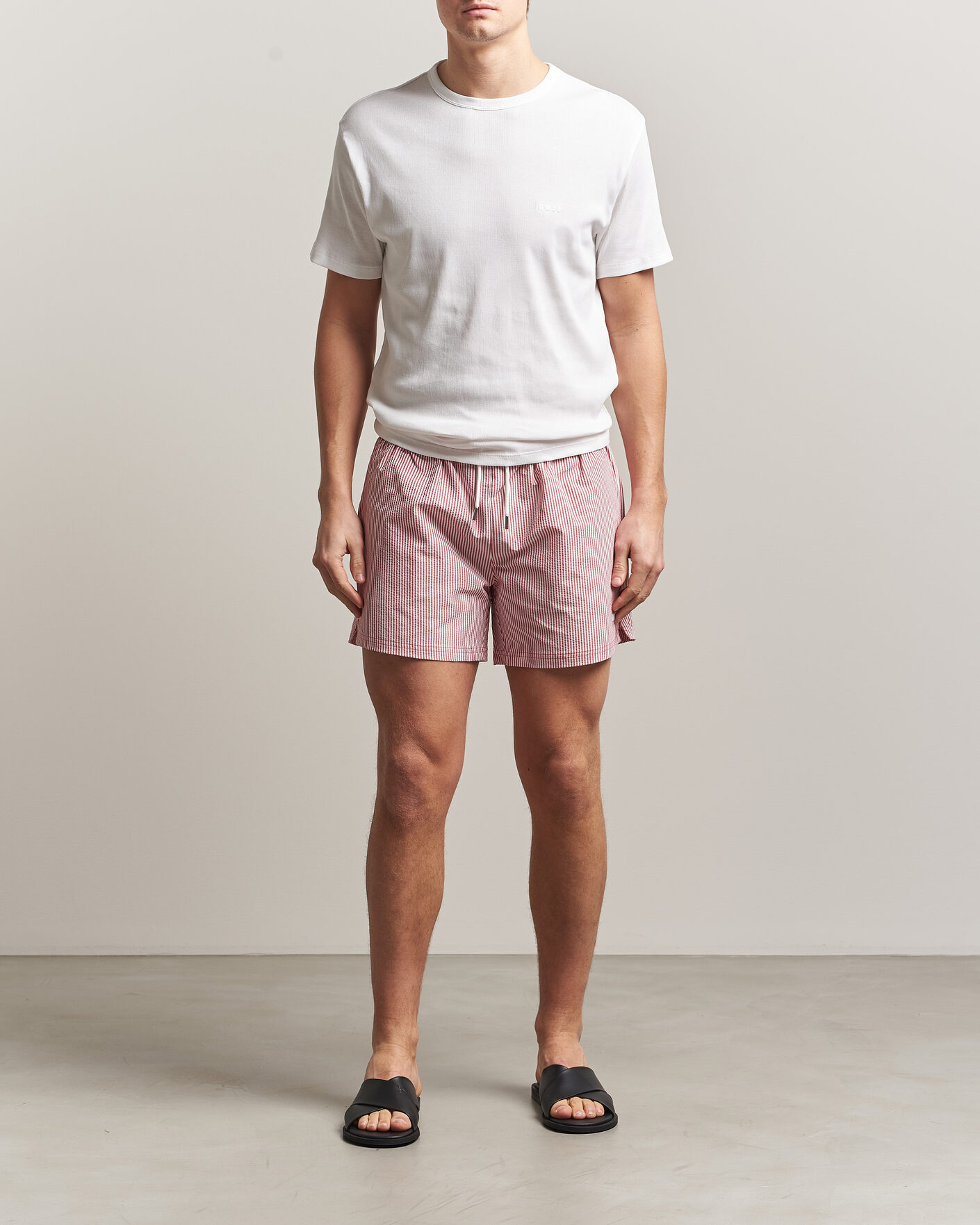 Men | Swimwear | BOSS BLACK | Velvetfish Seersucker Swimshorts Dark Red