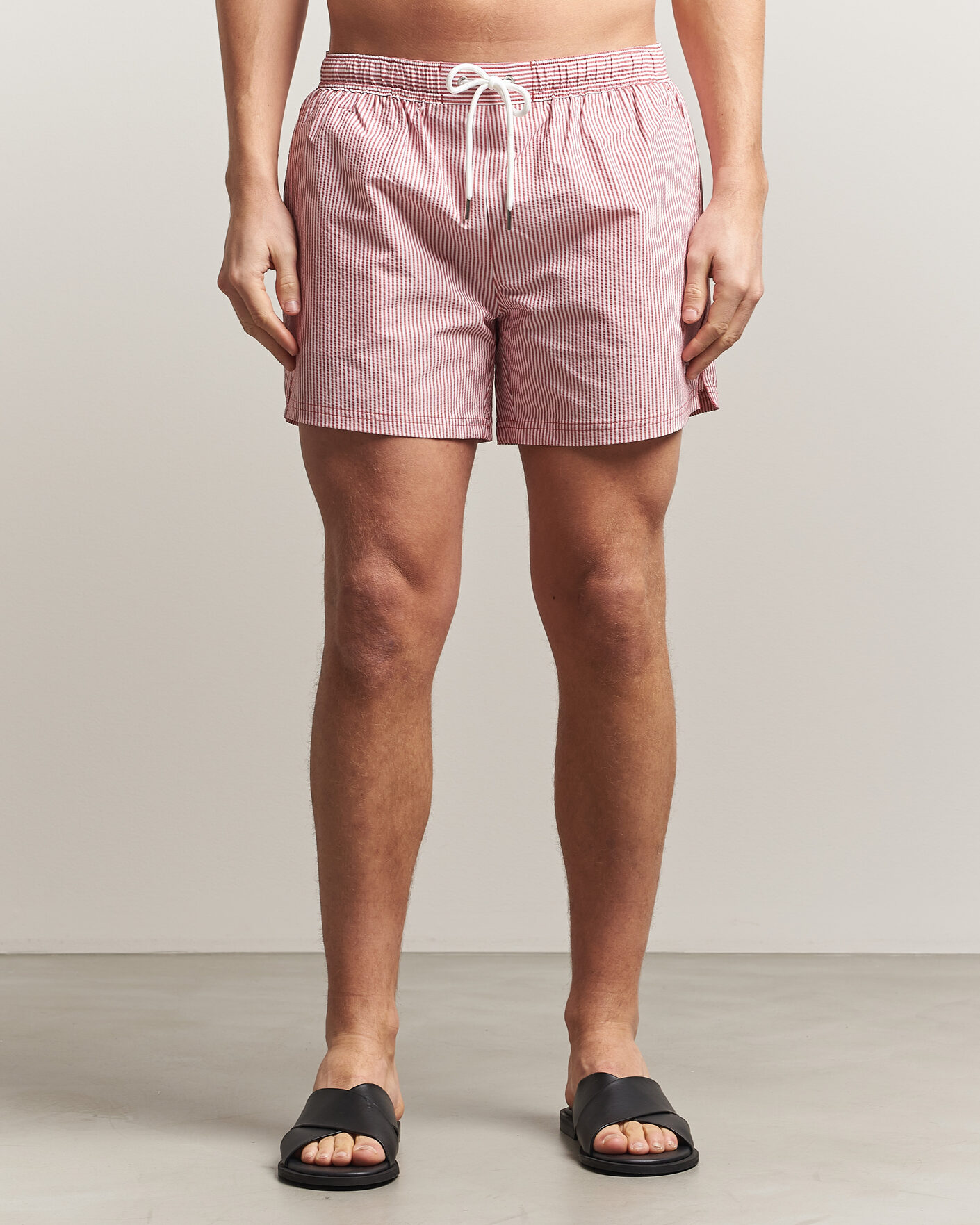 Men | Swimwear | BOSS BLACK | Velvetfish Seersucker Swimshorts Dark Red
