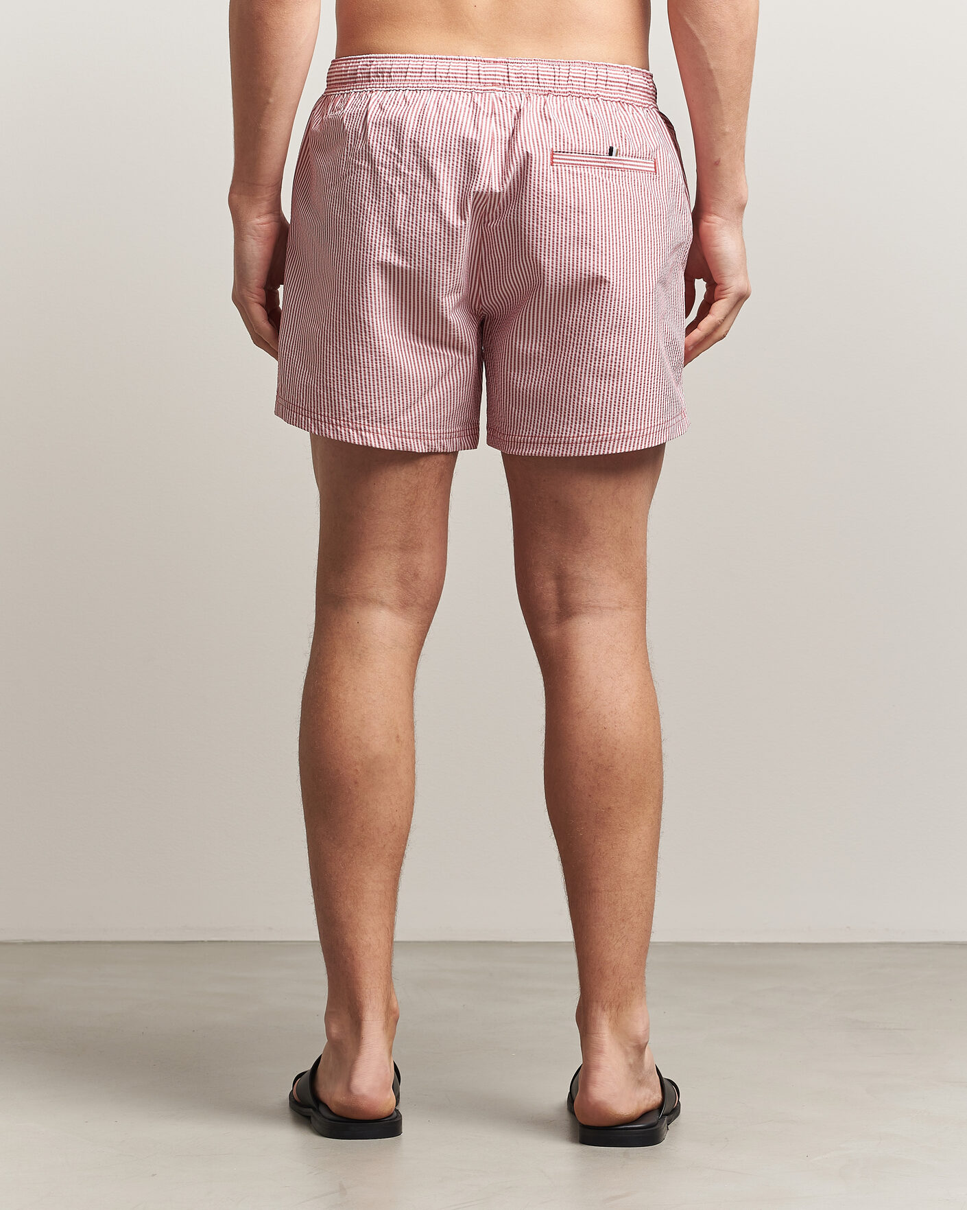 Men | Swimwear | BOSS BLACK | Velvetfish Seersucker Swimshorts Dark Red