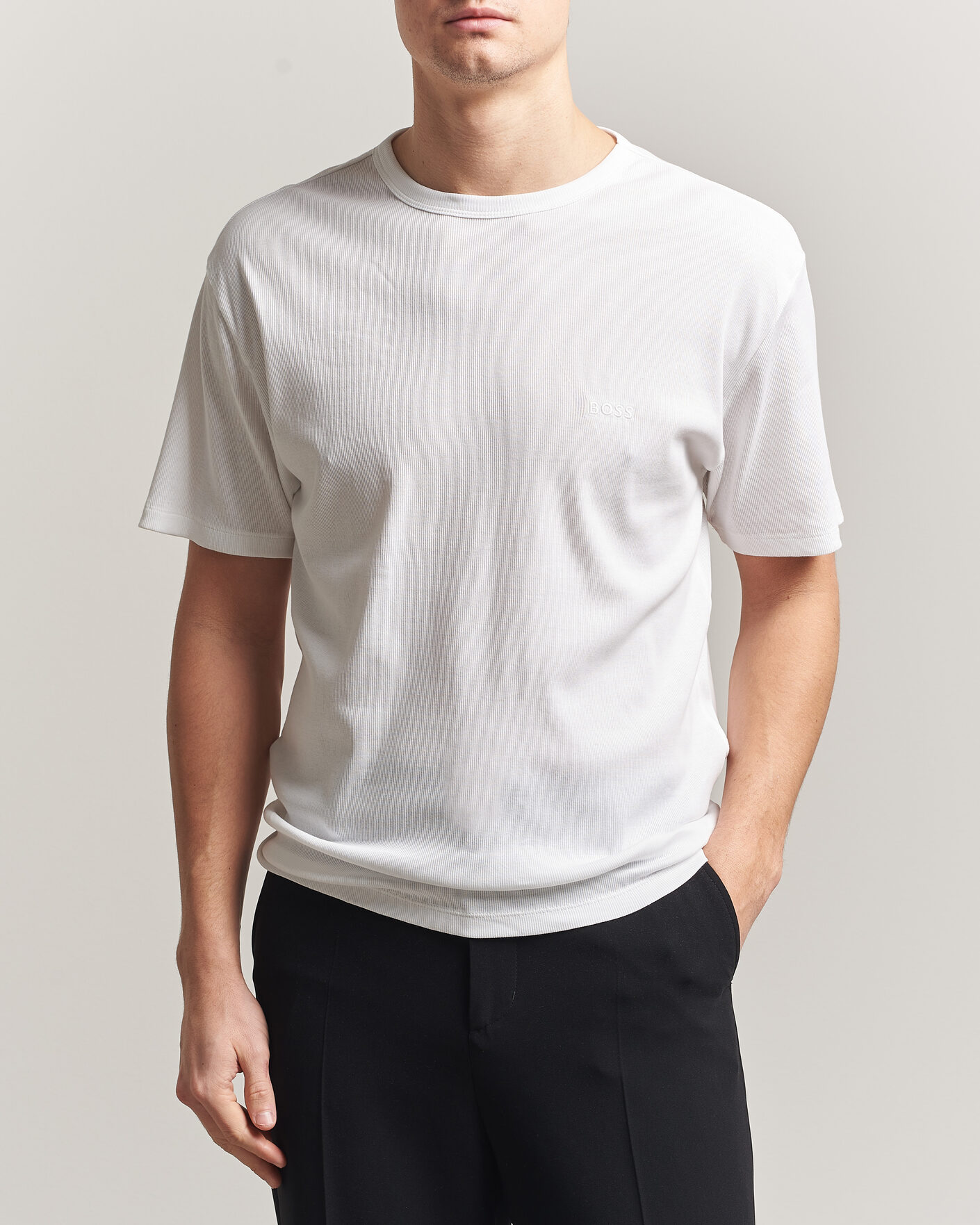Men | T-Shirts | BOSS BLACK | 2-Pack Ribbed T-Shirt White