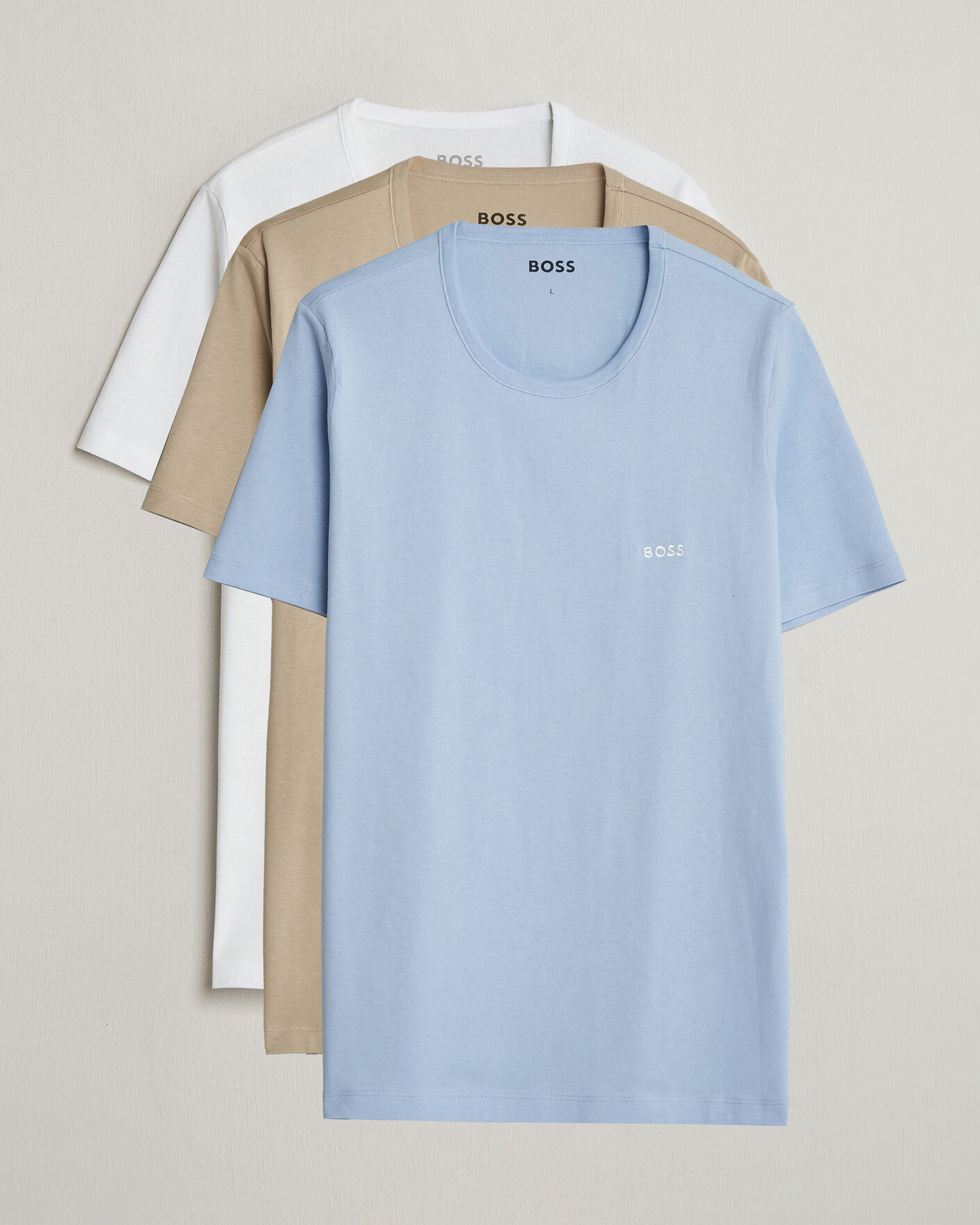 Men | T-Shirts | BOSS BLACK | 3-Pack Crew Neck T-Shirt White/Blue/Beige