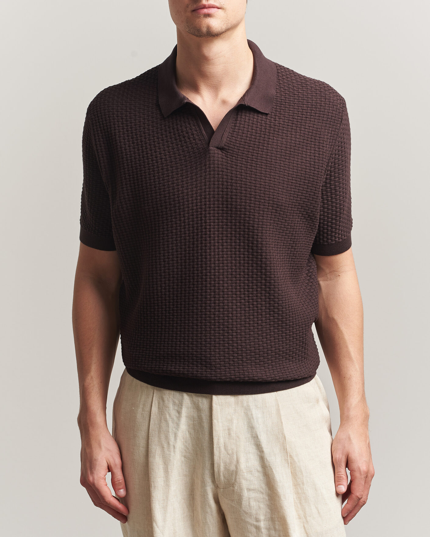 Men | Polo Shirts | BOSS BLACK | Natalo Structured Knitted Polo Dark Brown
