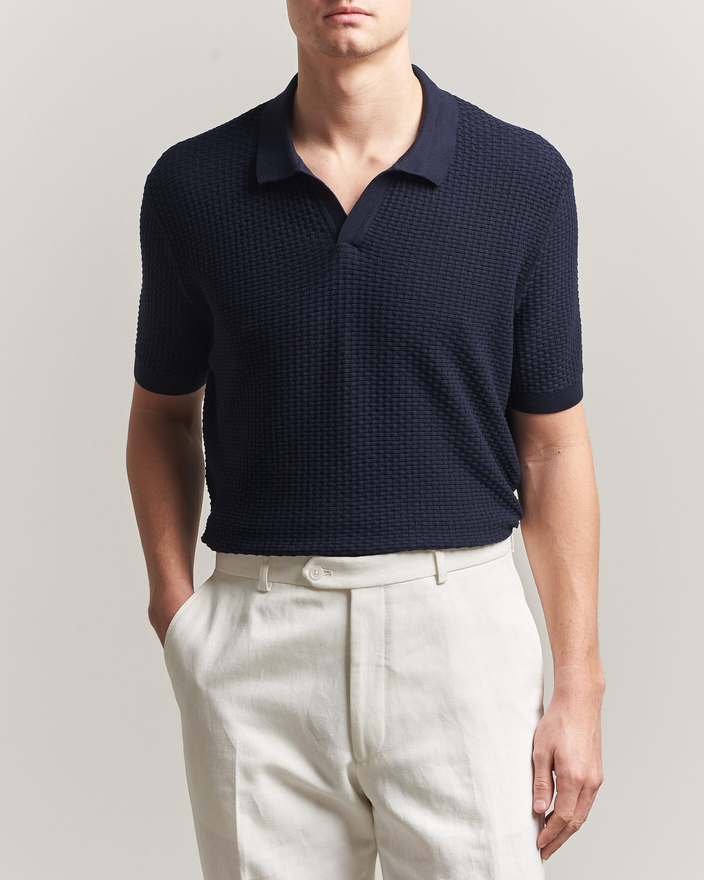 Men | Polo Shirts | BOSS BLACK | Natalo Structured Knitted Polo Dark Blue