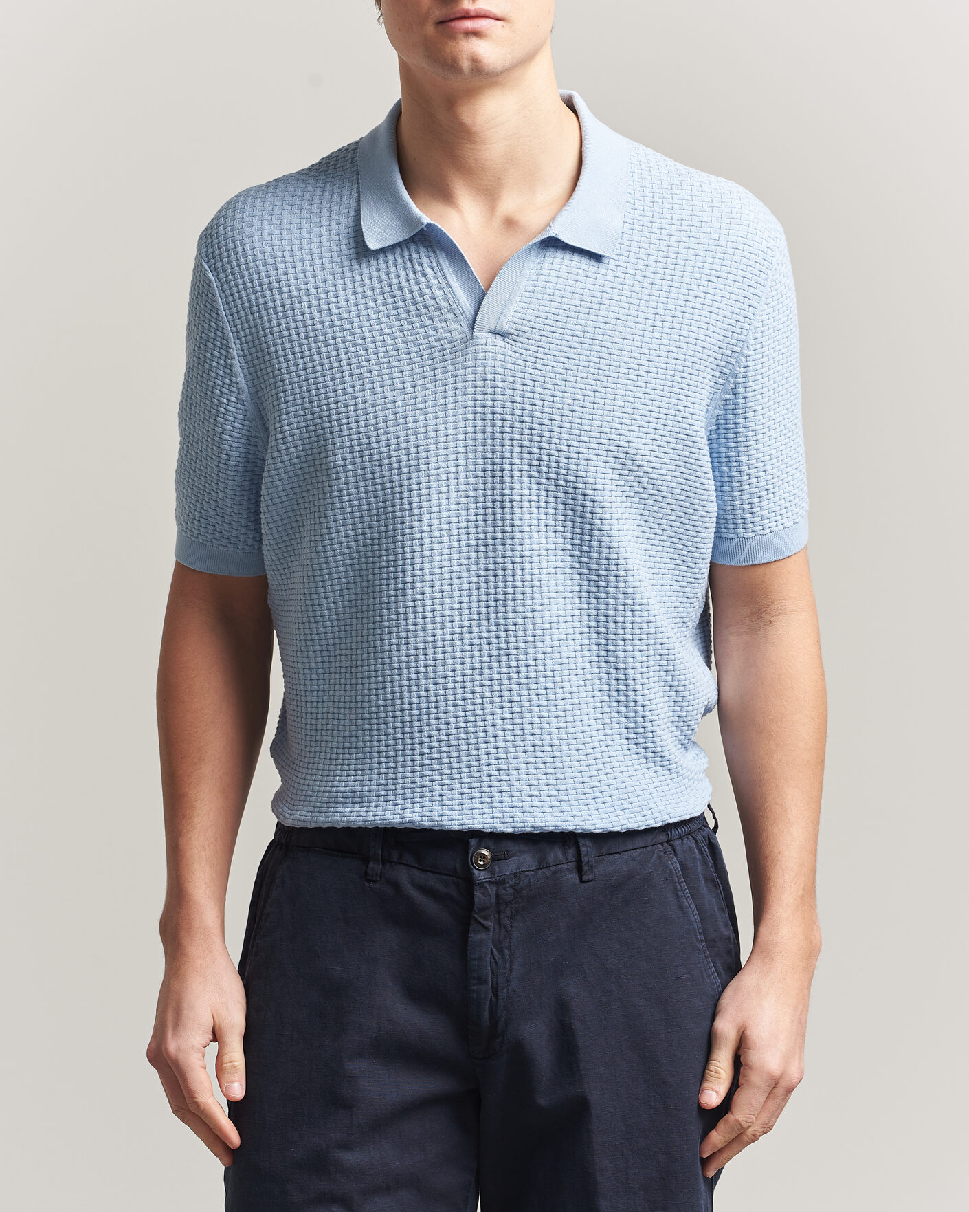 Men | Polo Shirts | BOSS BLACK | Natalo Structured Knitted Polo Light Blue