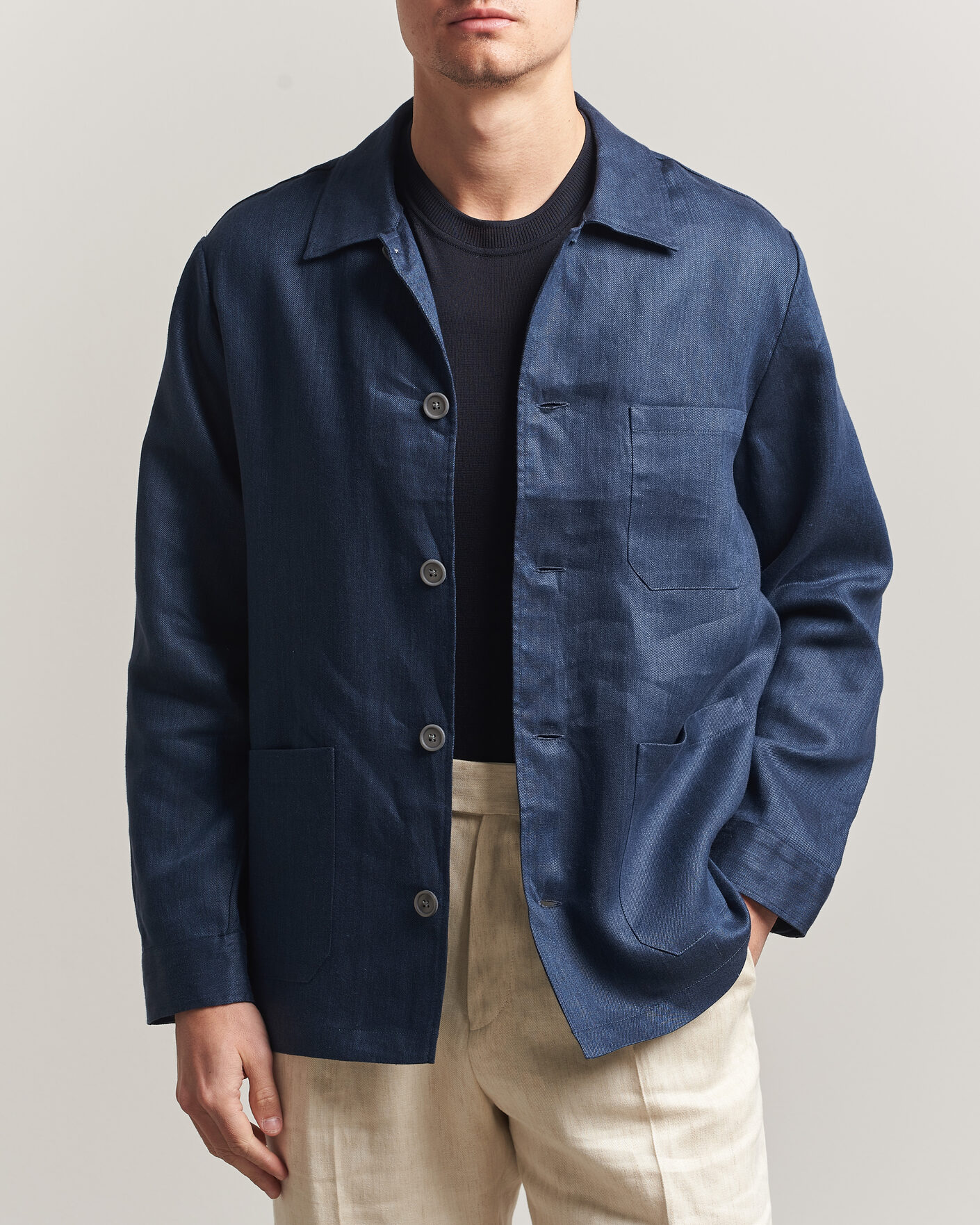 Men | Shirts | BOSS BLACK | Cai Linen Overshirt Dark Blue