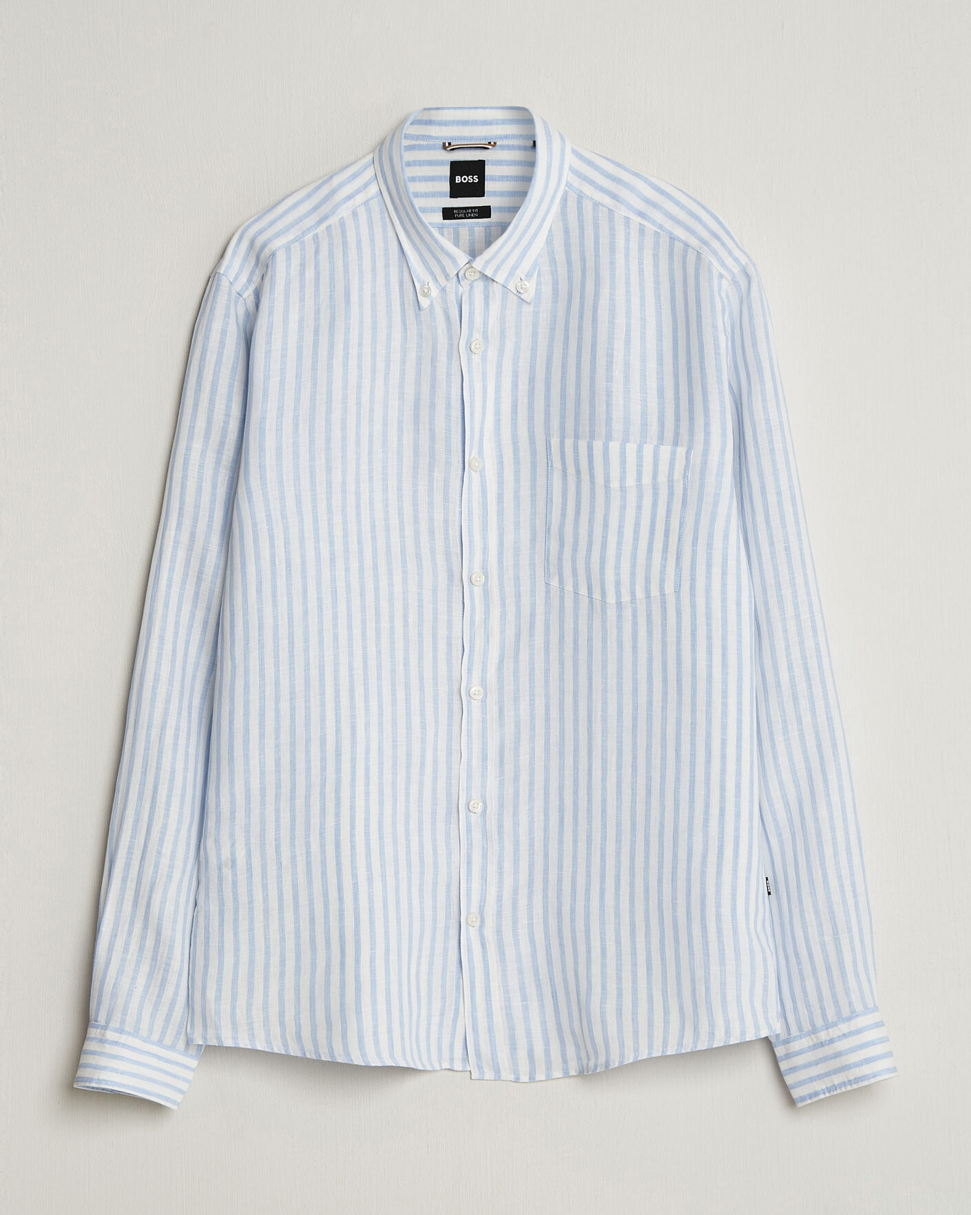 Men | Shirts | BOSS BLACK | Liam Striped Linen Shirt Light Blue