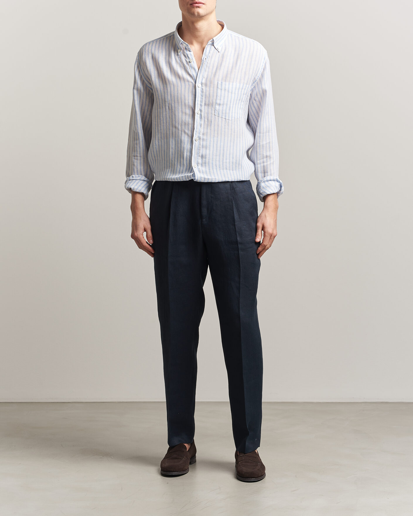 Men | Shirts | BOSS BLACK | Liam Striped Linen Shirt Light Blue