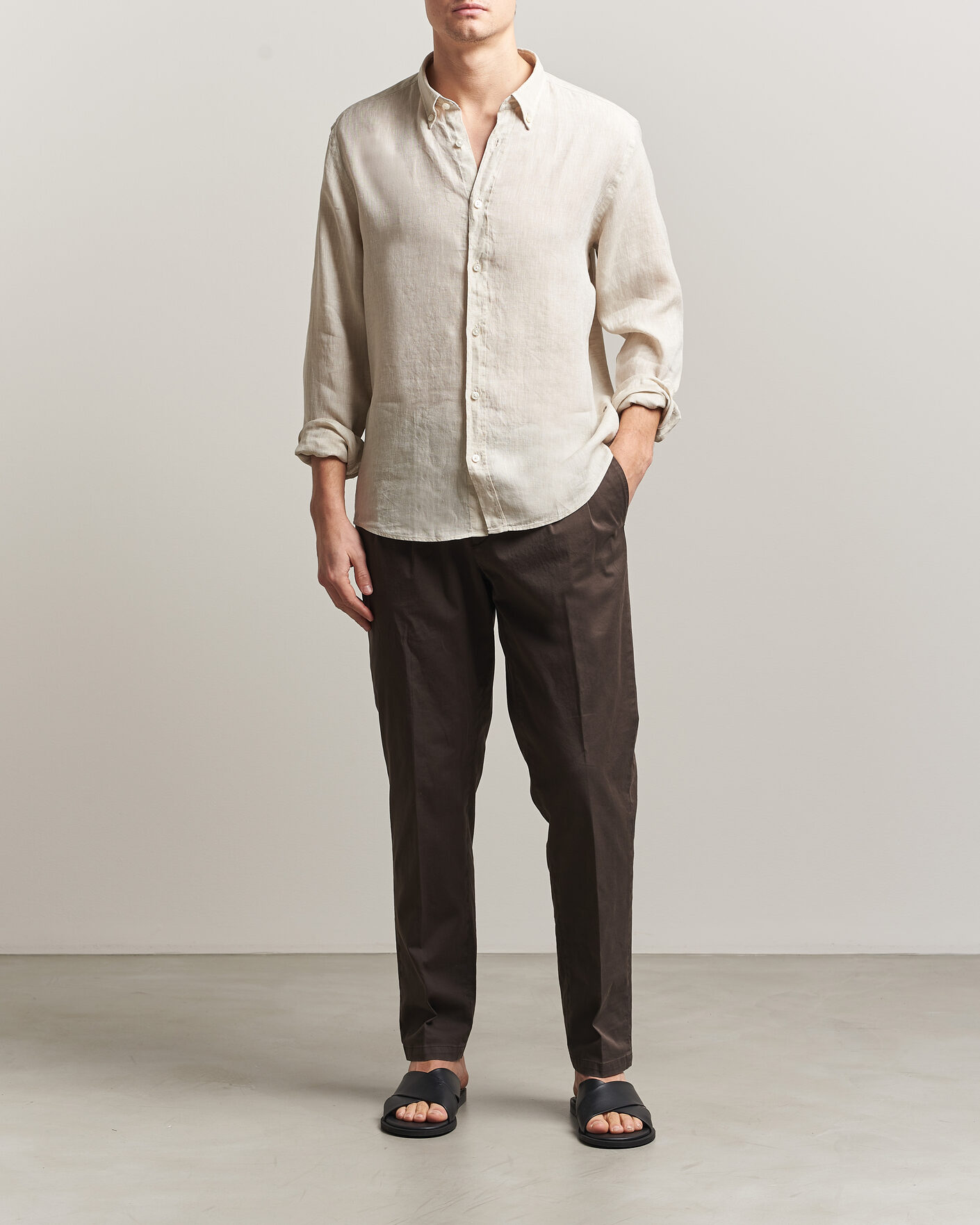 Men | Shirts | BOSS BLACK | Liam Linen Shirt Open Beige