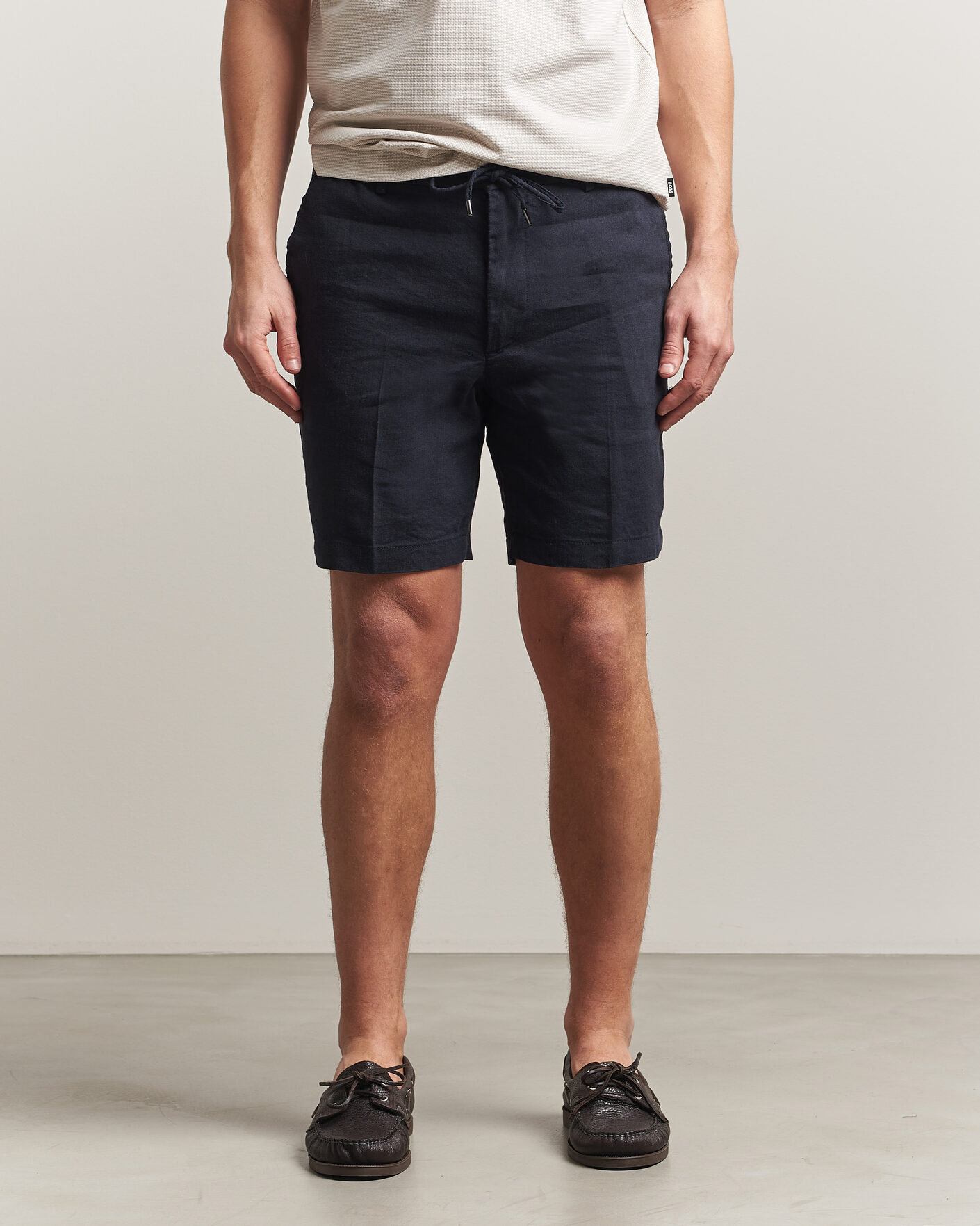 Men | Shorts | BOSS BLACK | Kane Linen Drawstring Shorts Dark Blue