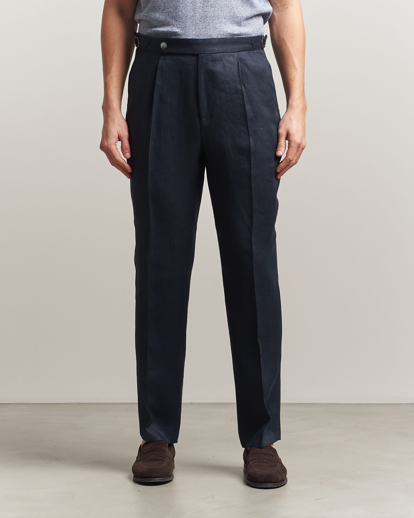 Men | Trousers | BOSS BLACK | Perino Linen Suit Trousers Dark Blue