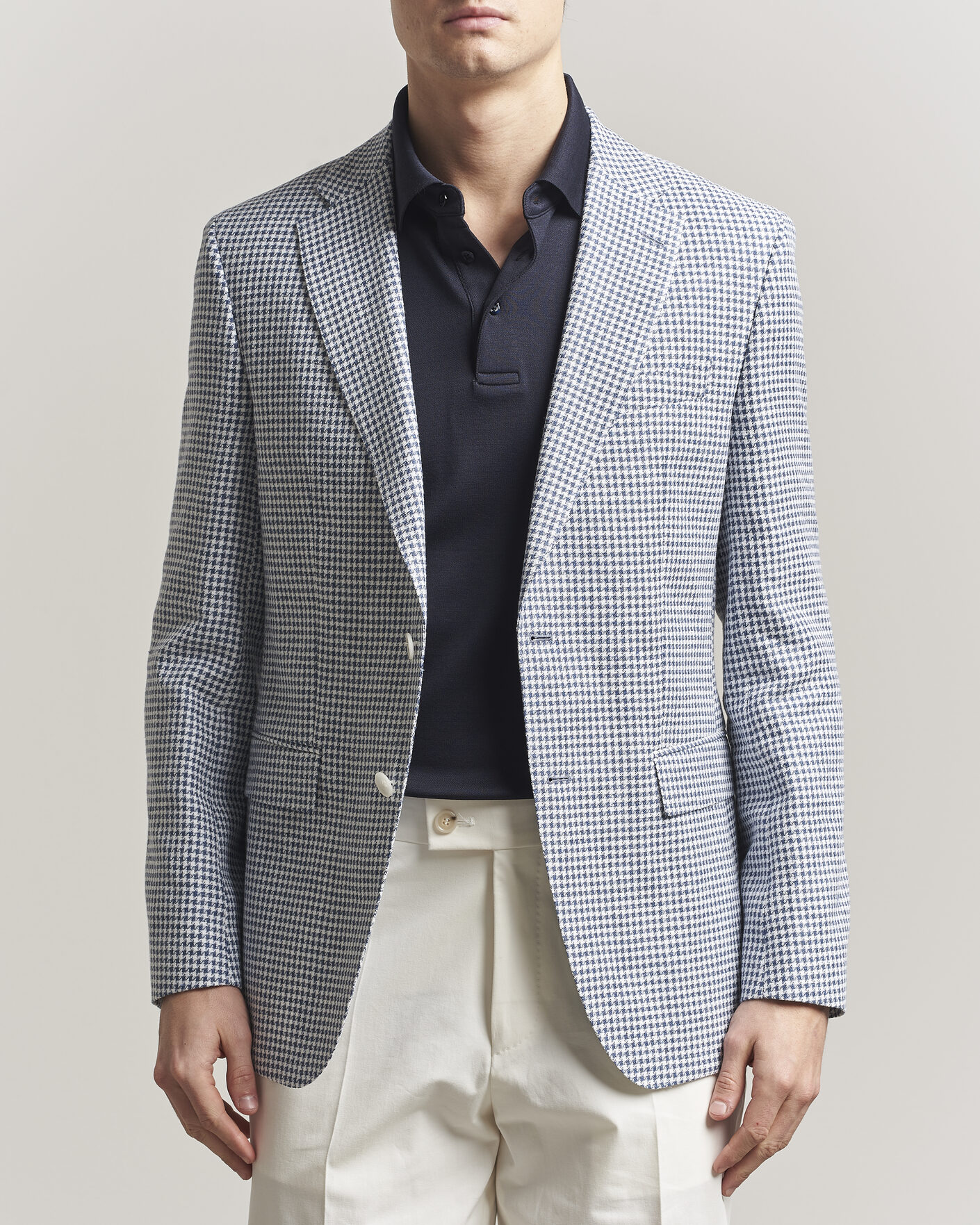 Men | Blazers | BOSS BLACK | Hutson Linen/Cotton Houndstooth Blazer Open Blue