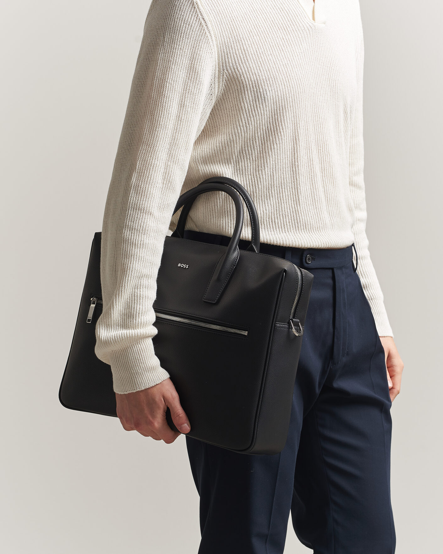 BOSS BLACK Daxter Leather Briefcase Black at CareOfCarl.com
