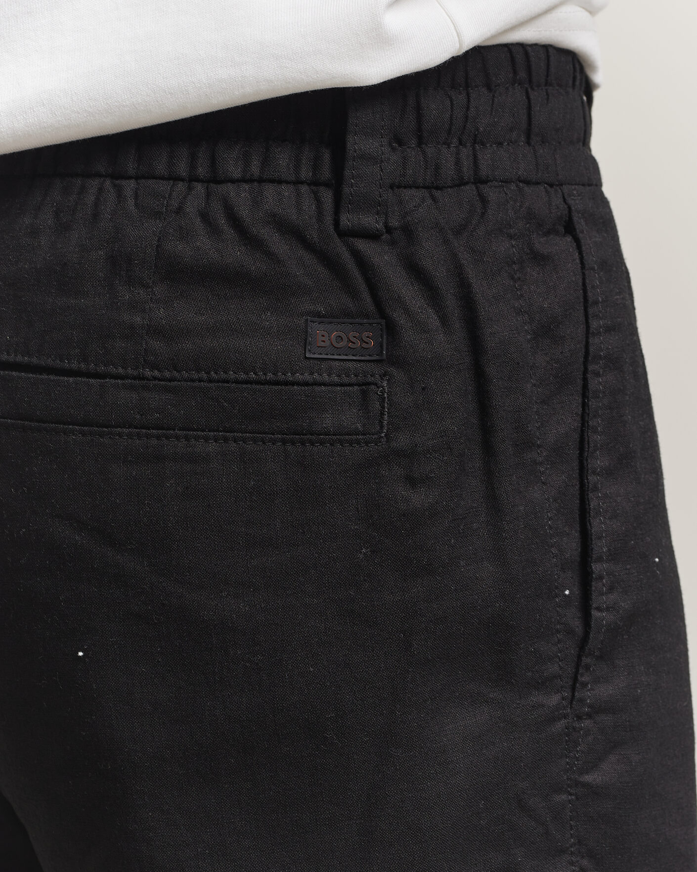 Men | Shorts | BOSS ORANGE | Tapered Linen Drawstring Shorts Black