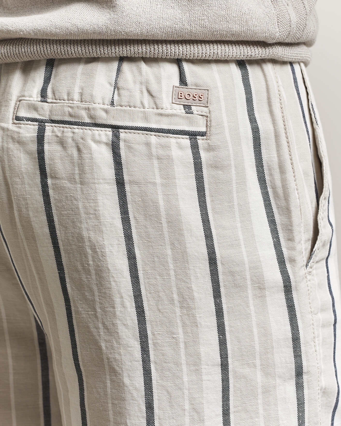 Men | Shorts | BOSS ORANGE | Linen/Cotton Striped Drawstring Shorts Open Grey