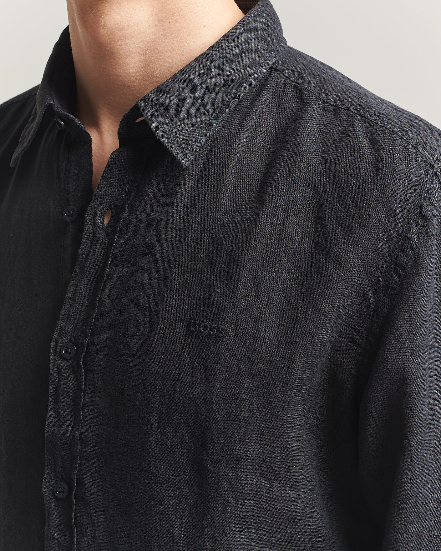 Men | Shirts | BOSS ORANGE | Relegant Linen Shirt Black