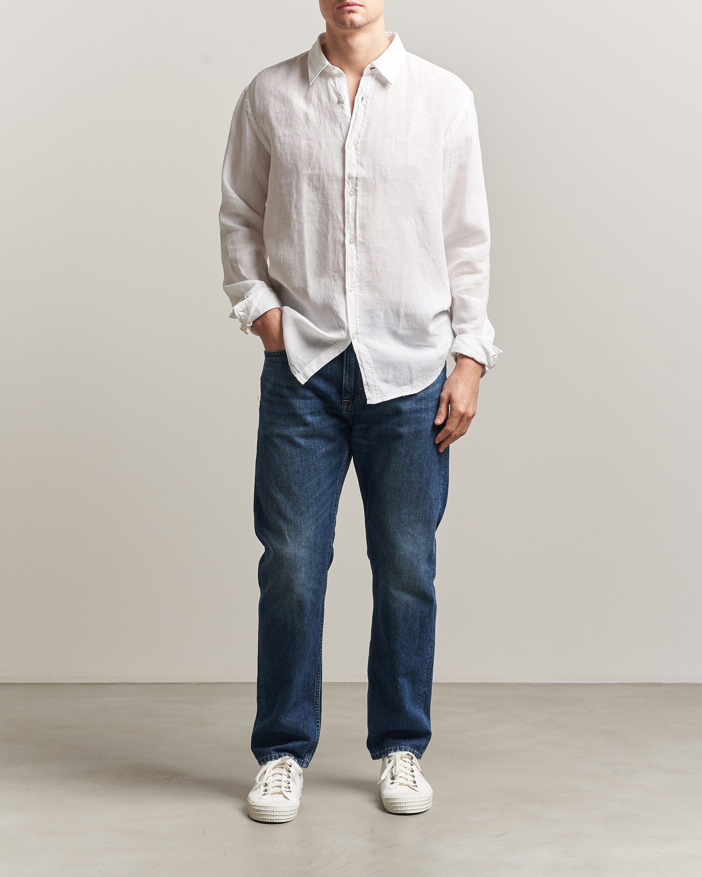 Men | Shirts | BOSS ORANGE | Relegant Linen Shirt White