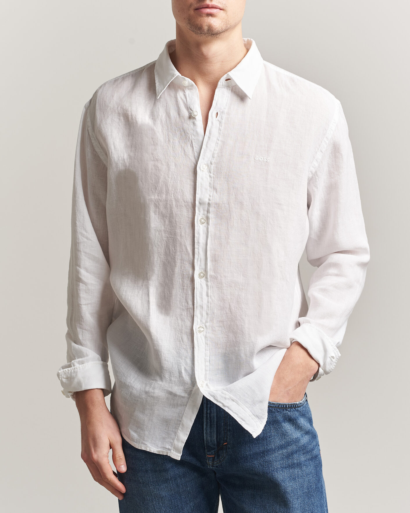 Men | Shirts | BOSS ORANGE | Relegant Linen Shirt White