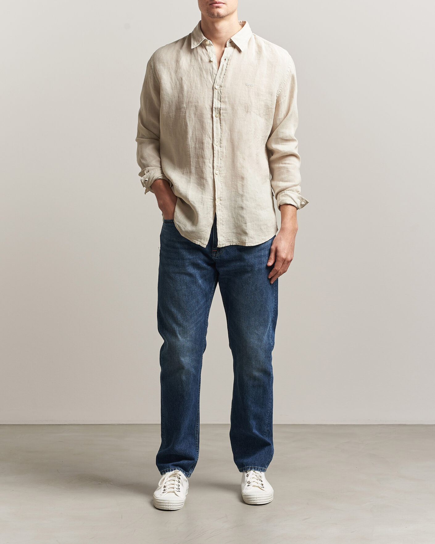 Men | Shirts | BOSS ORANGE | Relegant Linen Shirt Light Beige