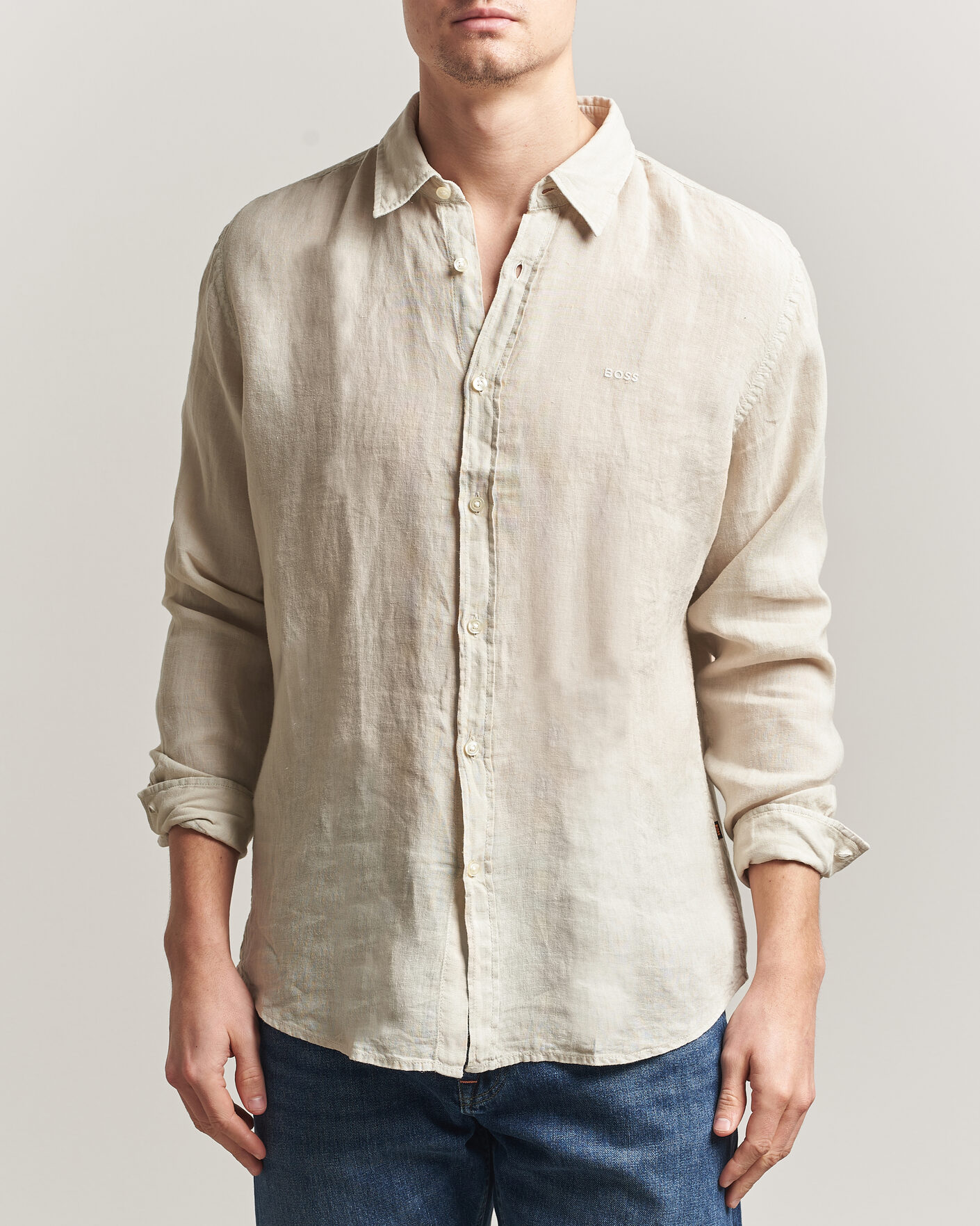 BOSS ORANGE Relegant Linen Shirt Light Beige at CareOfCarl.com