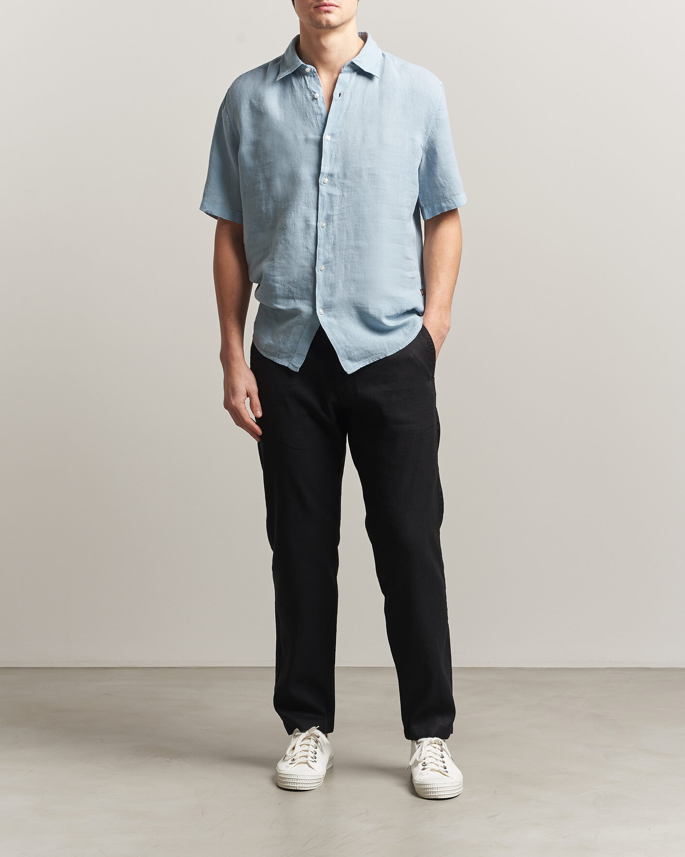 Men | Shirts | BOSS ORANGE | Rash Linen Short Sleeve Shirt Light Blue