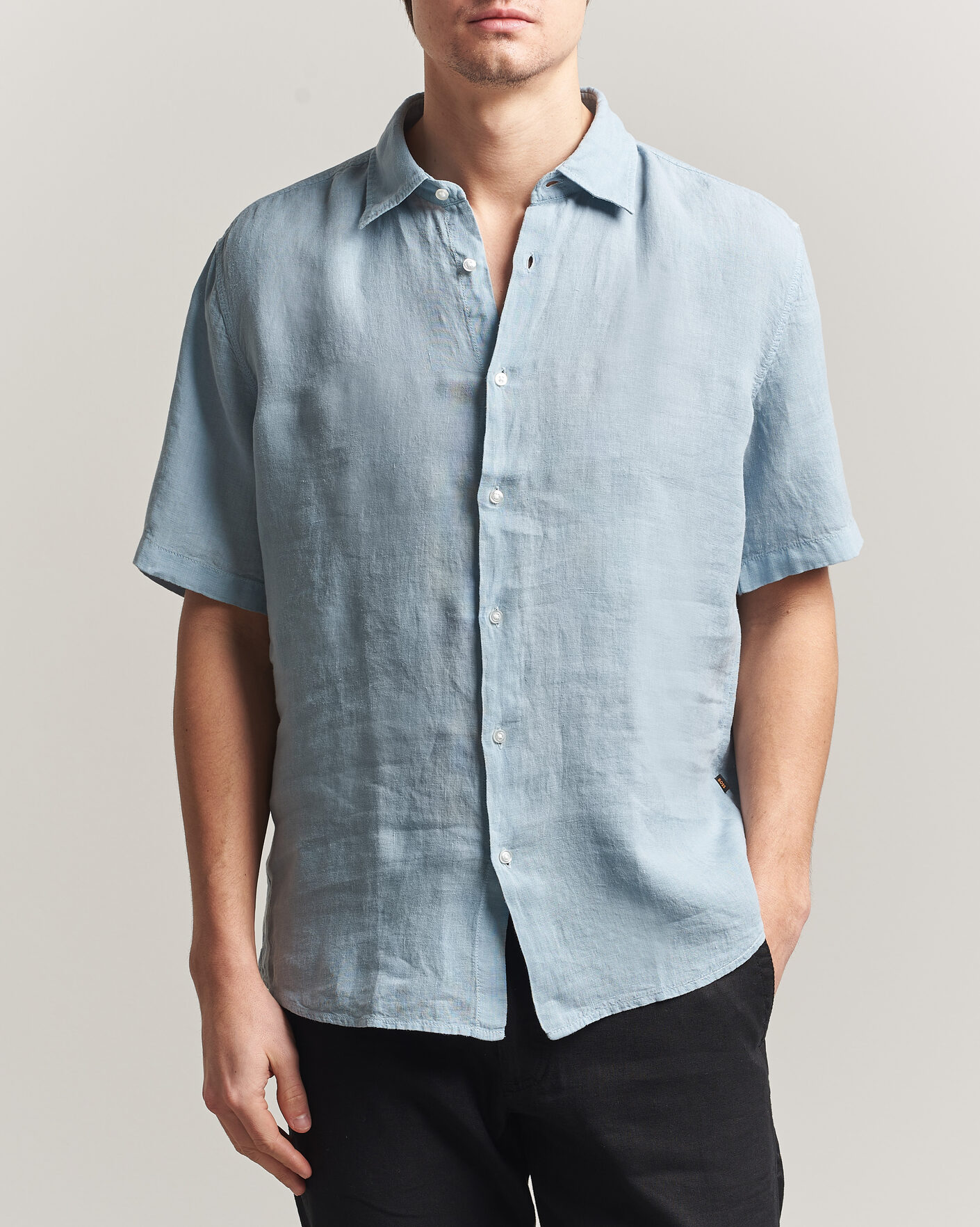 Men | Shirts | BOSS ORANGE | Rash Linen Short Sleeve Shirt Light Blue