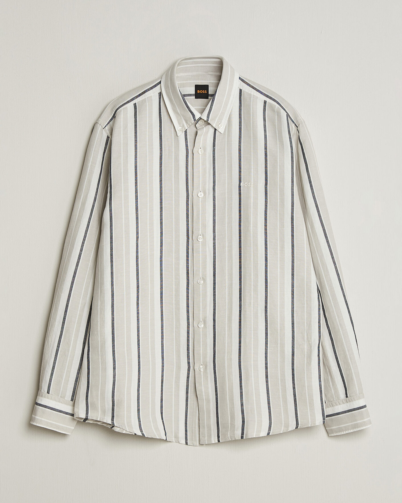 BOSS ORANGE Ricoplus Linen/Cotton Striped Shirt Beige at