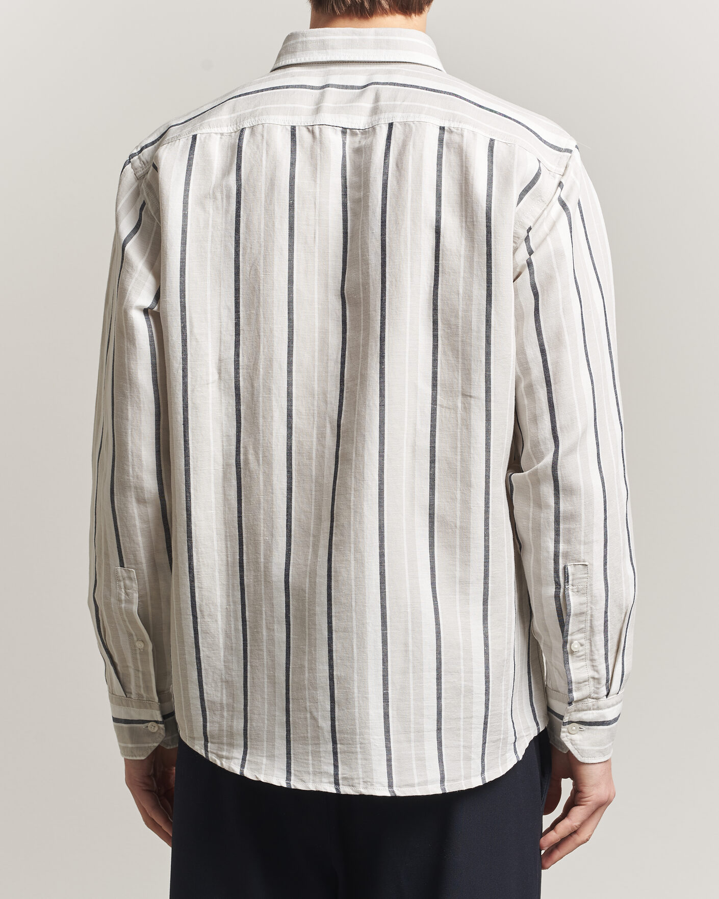 BOSS ORANGE Ricoplus Linen/Cotton Striped Shirt Beige at