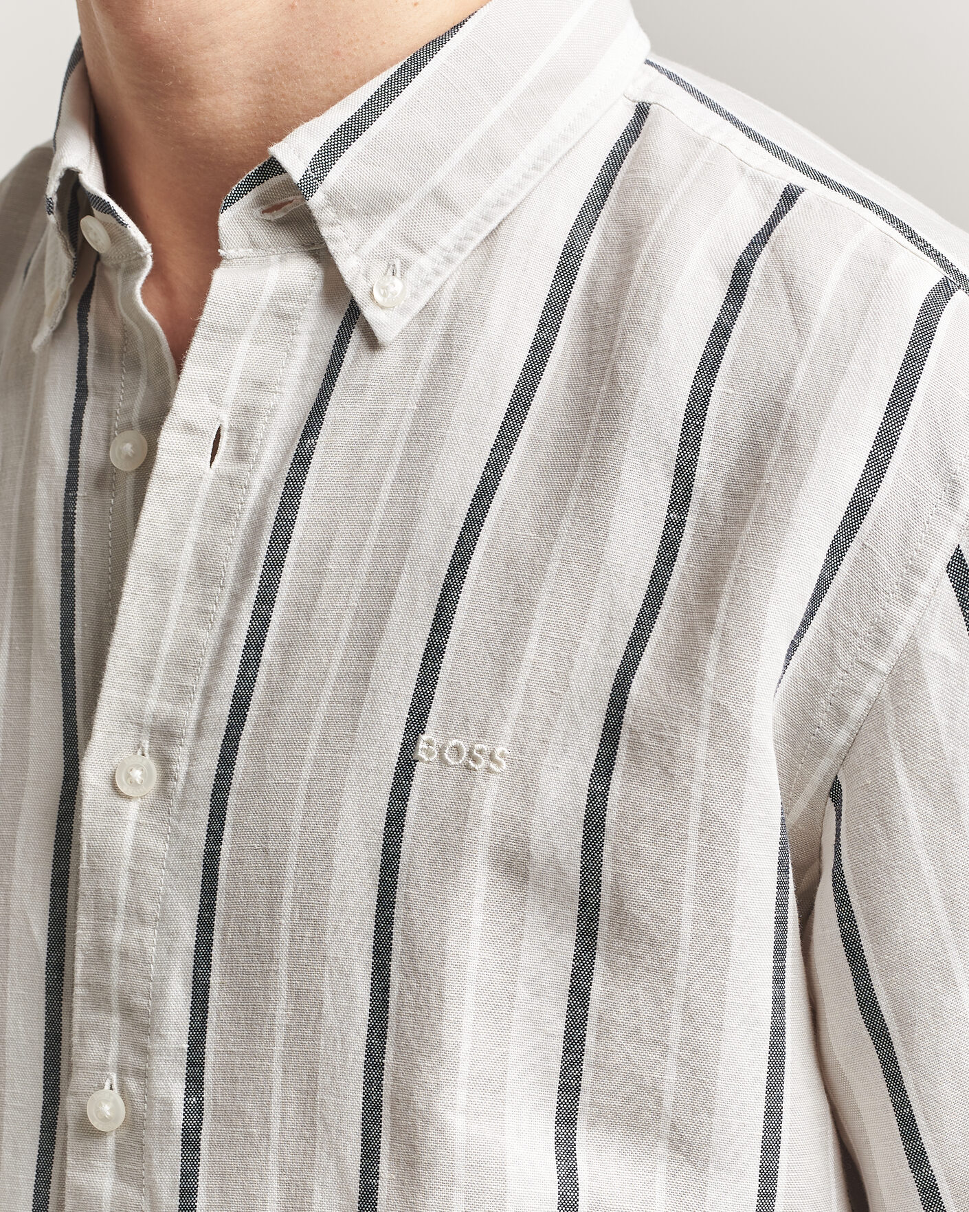 BOSS ORANGE Ricoplus Linen/Cotton Striped Shirt Beige at