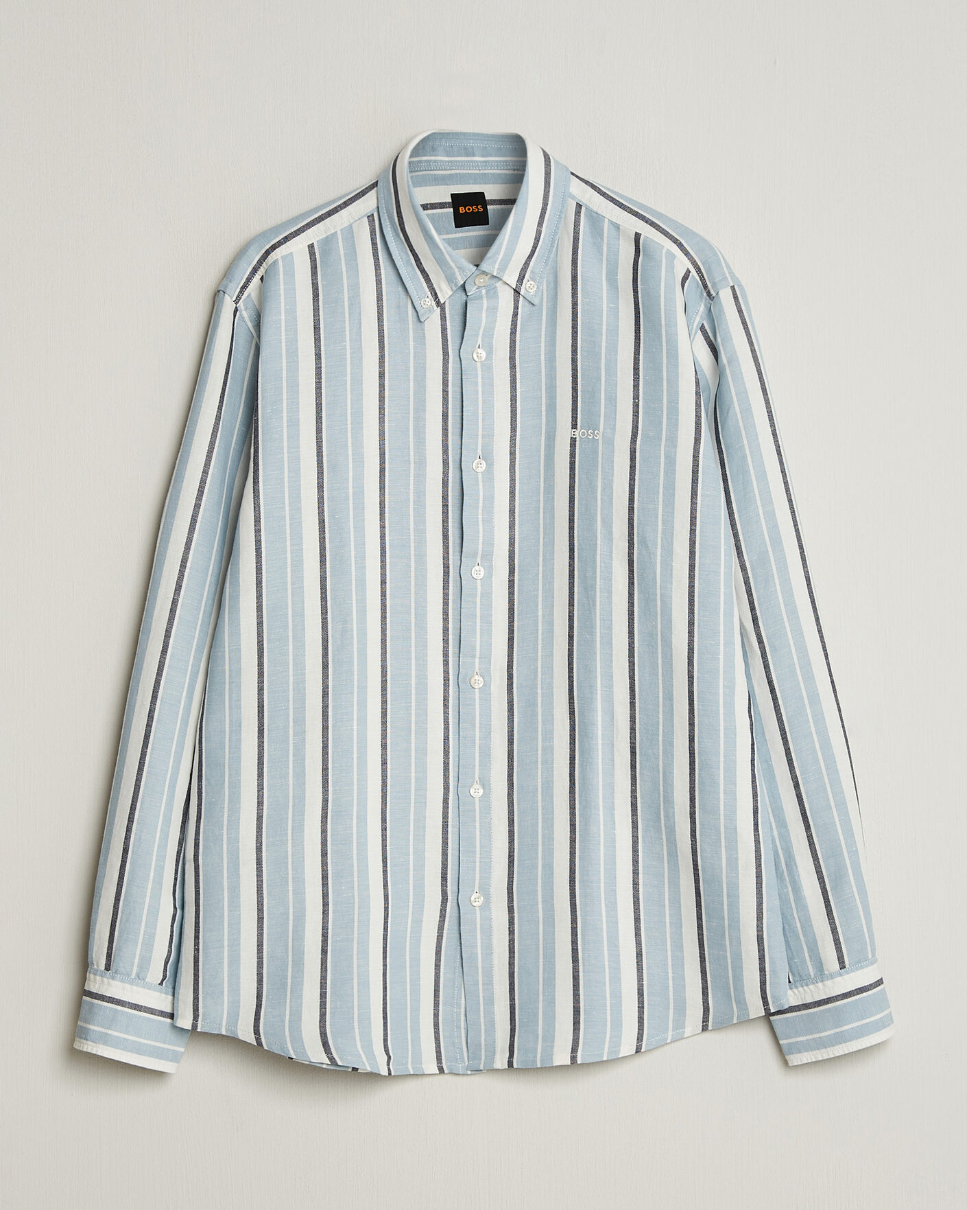 Men | Shirts | BOSS ORANGE | Ricoplus Linen/Cotton Striped Shirt Light Blue