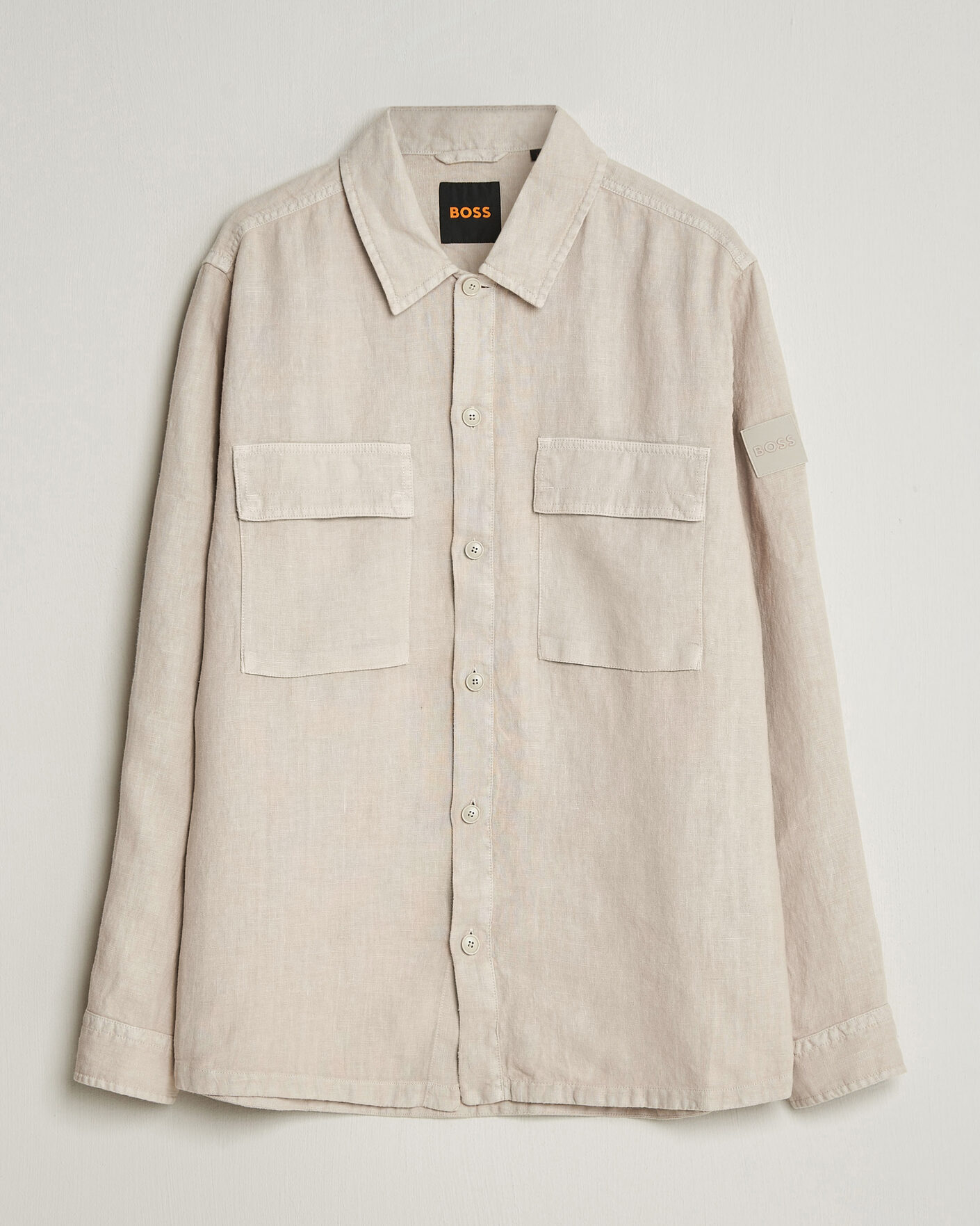 Men | Shirts | BOSS ORANGE | Locky Linen Overshirt Beige