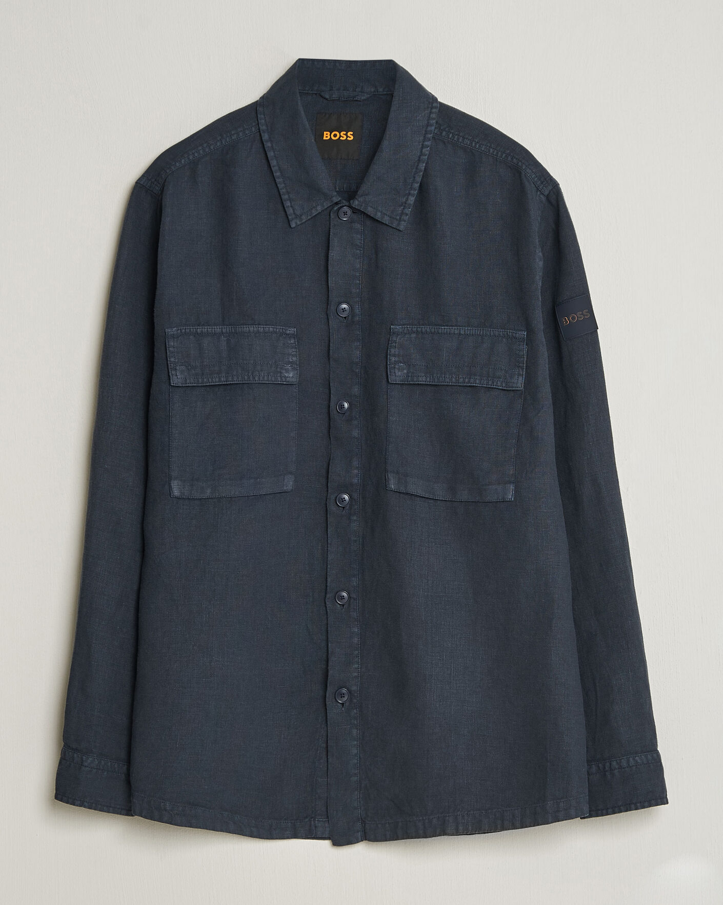 Men | Shirts | BOSS ORANGE | Locky Linen Overshirt Dark Blue