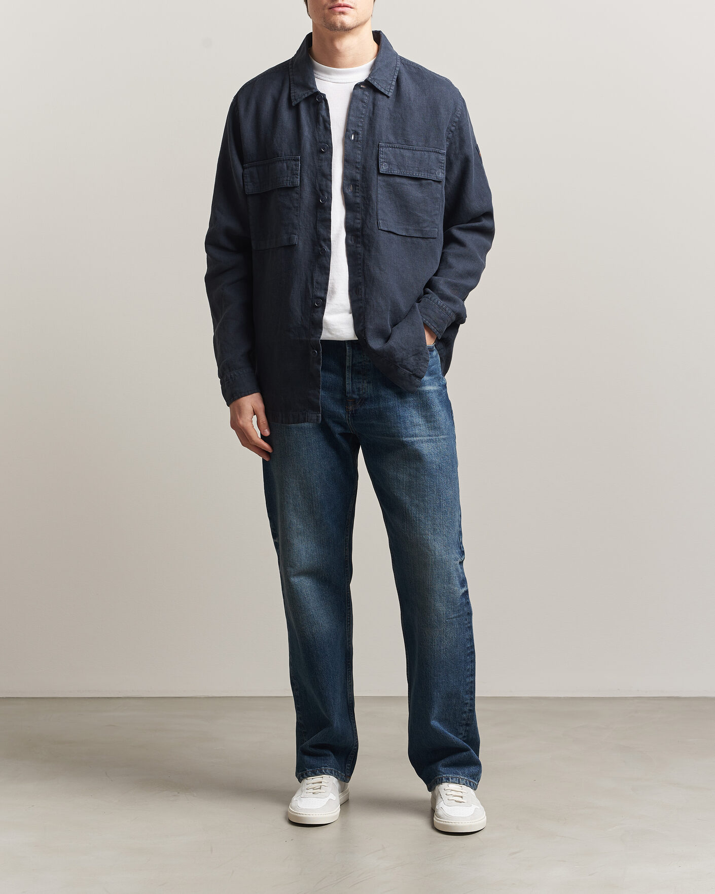 Men | Shirts | BOSS ORANGE | Locky Linen Overshirt Dark Blue