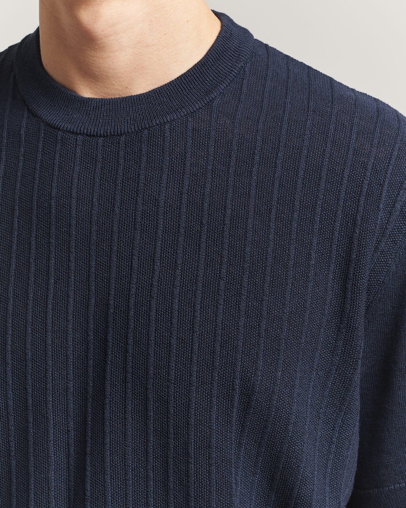 Men | T-Shirts | BOSS ORANGE | Kajordino Linen/Cotton Knitted T-Shirt Dark Blue