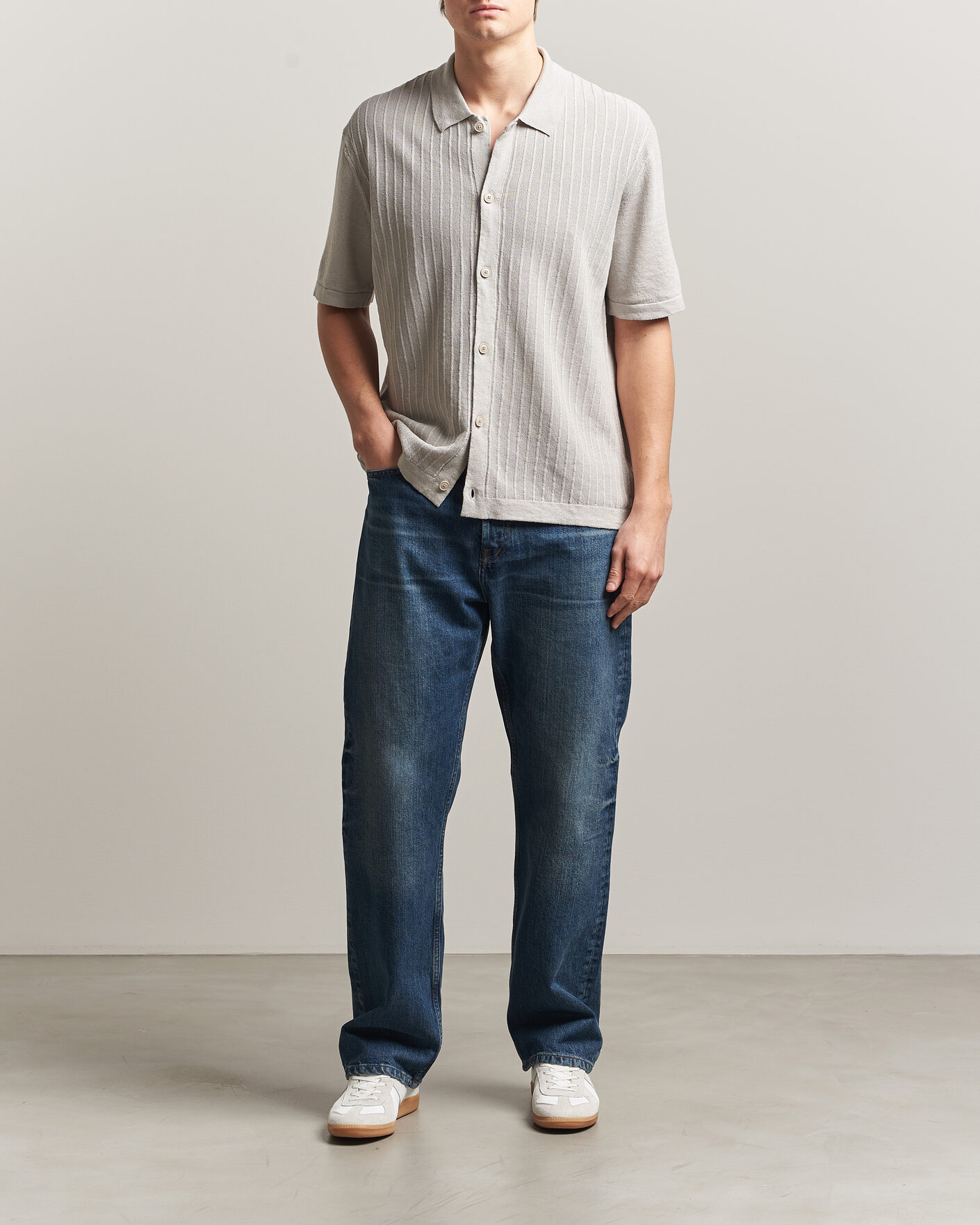 Men | Shirts | BOSS ORANGE | Amicino Linen/Cotton Knitted Shirt Beige