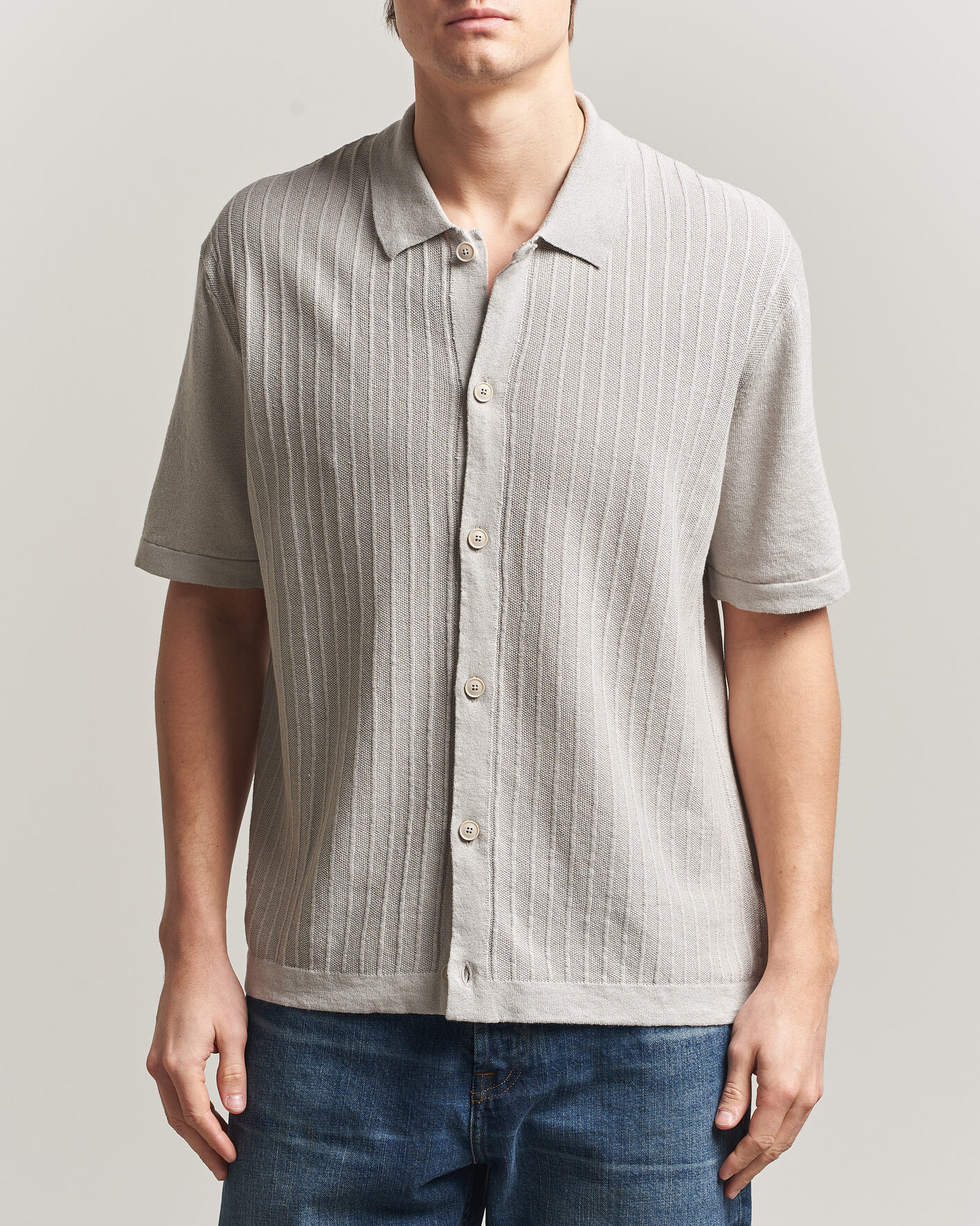 Men | Shirts | BOSS ORANGE | Amicino Linen/Cotton Knitted Shirt Beige