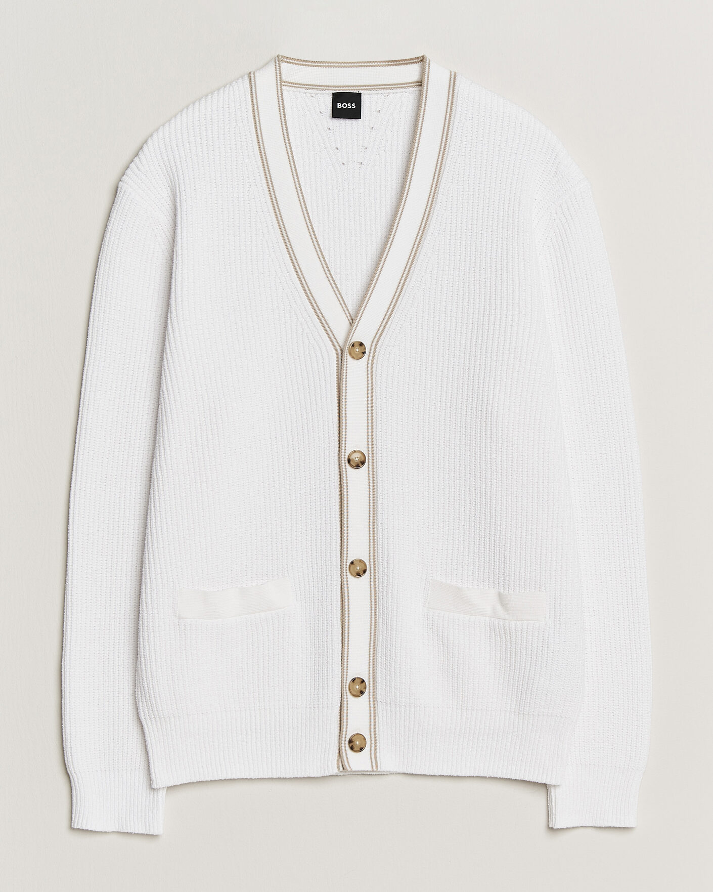 Men | Sweaters & Knitwear | BOSS BLACK | Napoli Knitted Cardigan White
