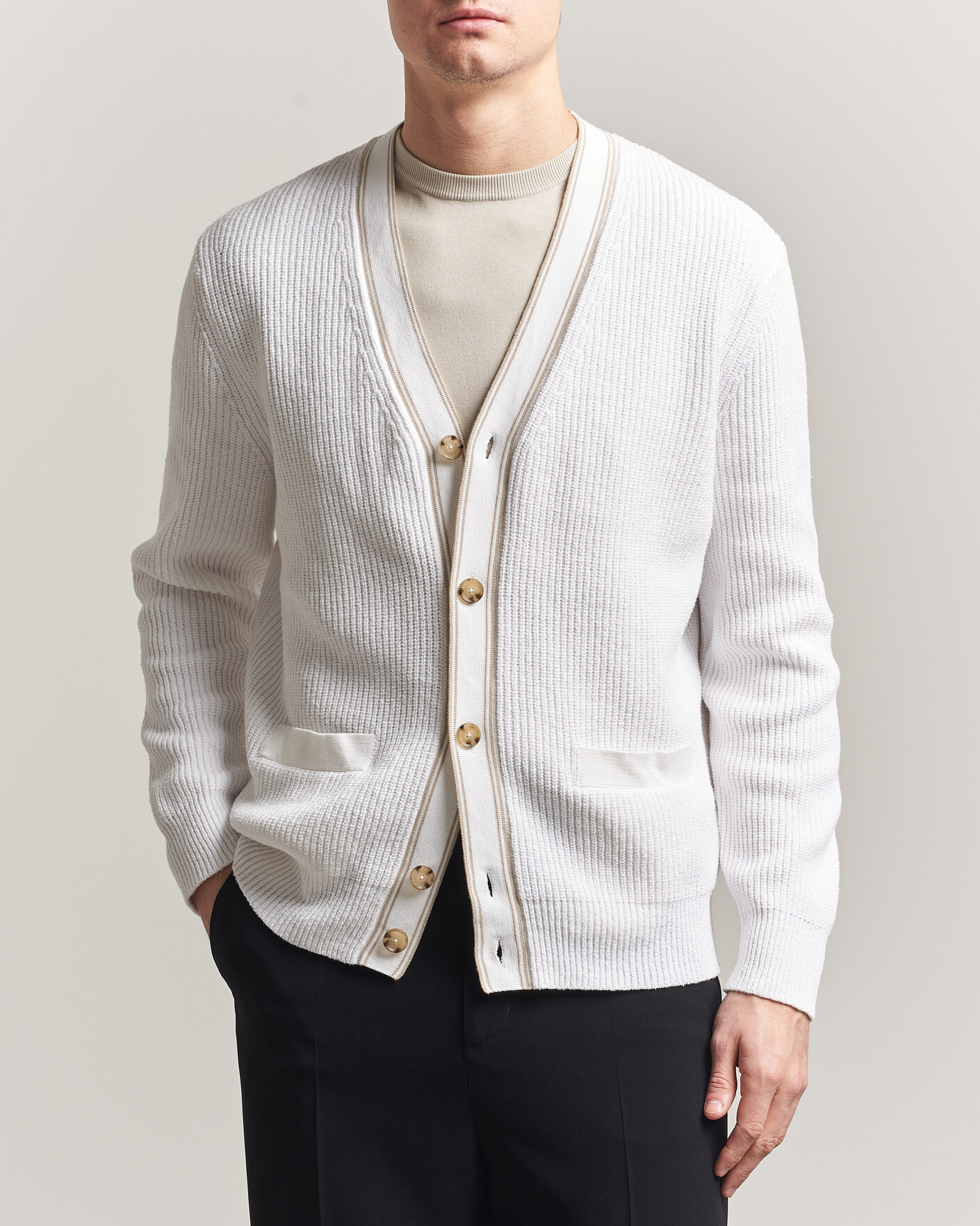 BOSS BLACK Napoli Knitted Cardigan White at CareOfCarl.com