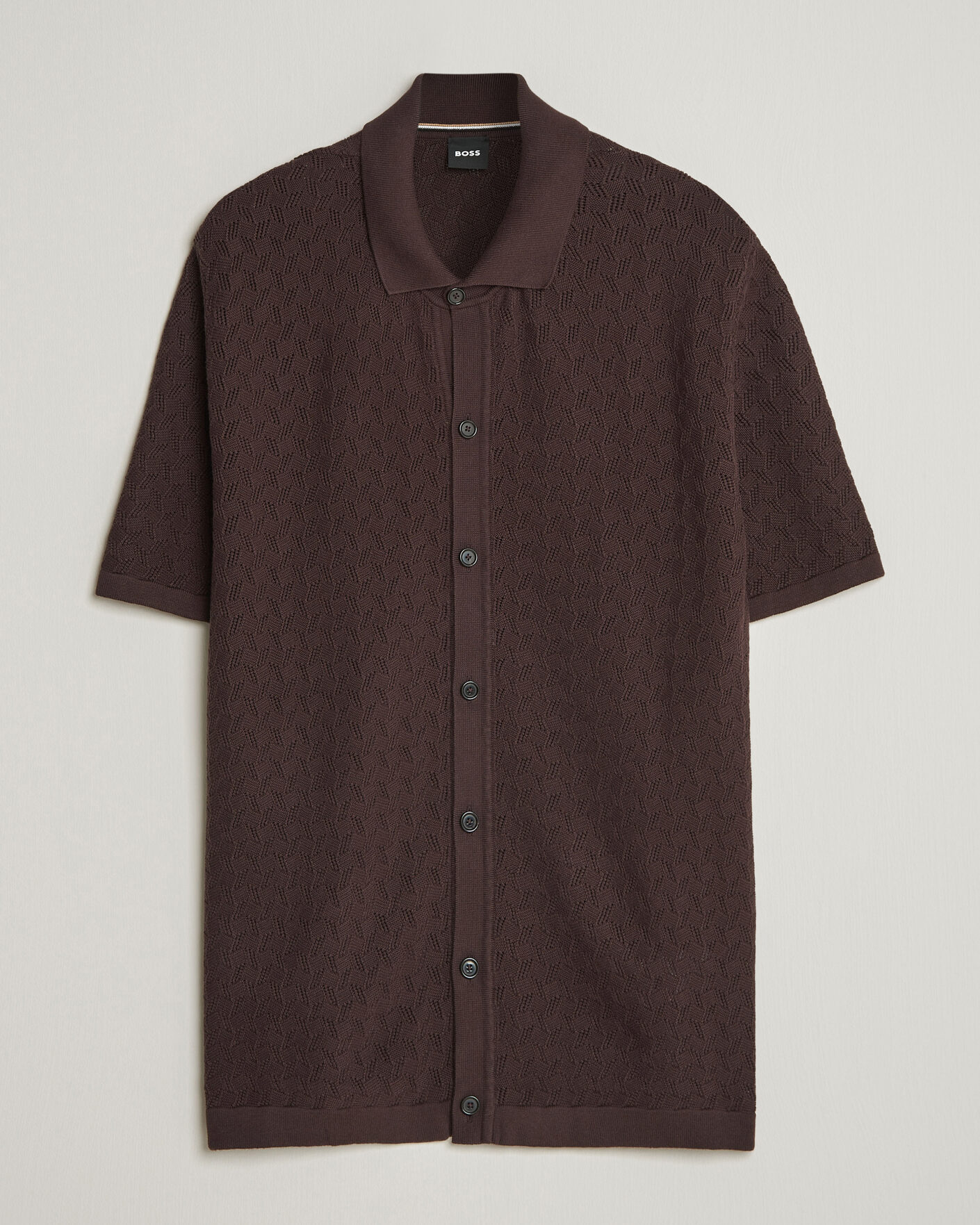 Men | Shirts | BOSS BLACK | Nappo Knitted Short Sleeve Shirt Dark Brown