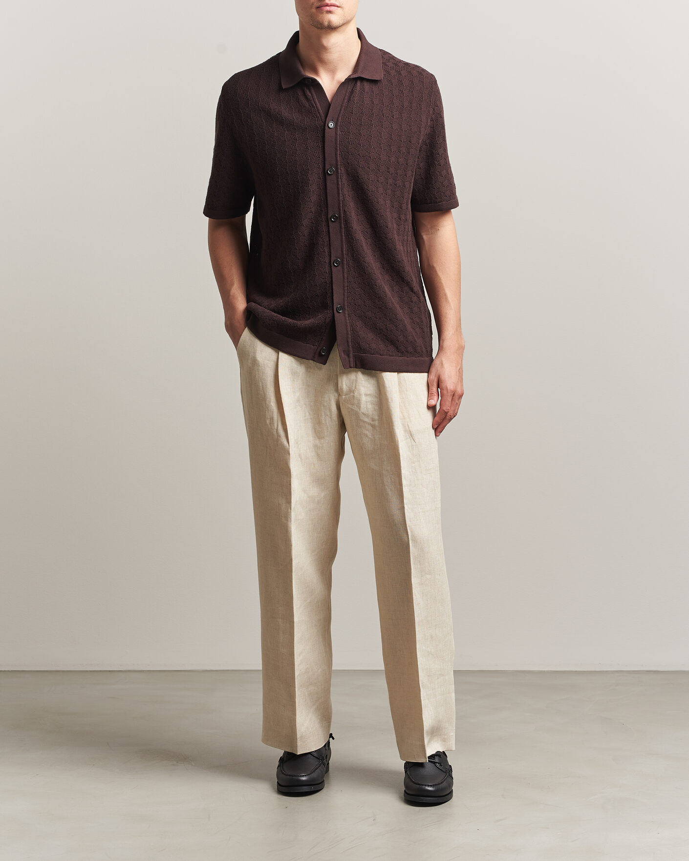 Men | Shirts | BOSS BLACK | Nappo Knitted Short Sleeve Shirt Dark Brown